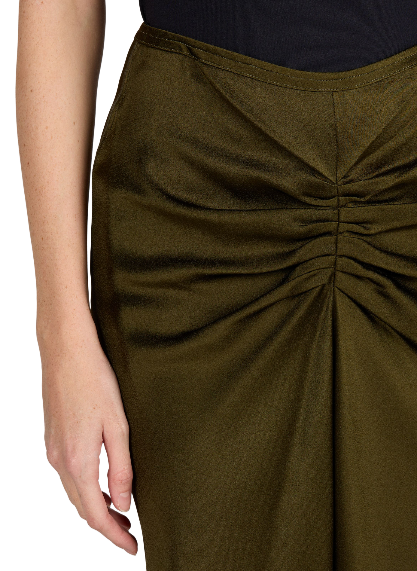 Soepelvallende midirok met plissé-effect VICTORIA BECKHAM Kaki