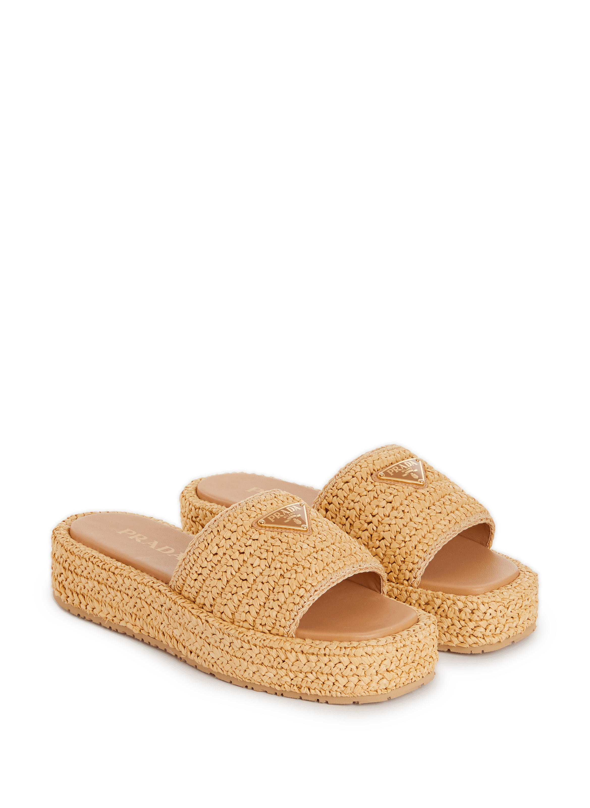 Raffia platform mules PRADA Beige