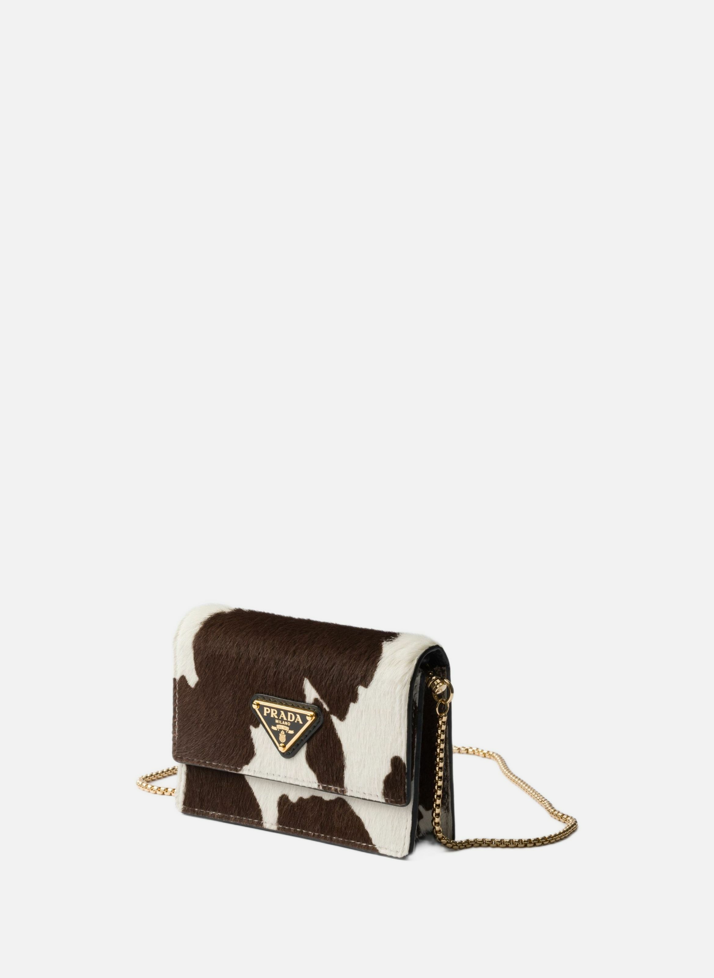 Porte-cartes en cuir imprimé avec bandoulière PRADA Blanc