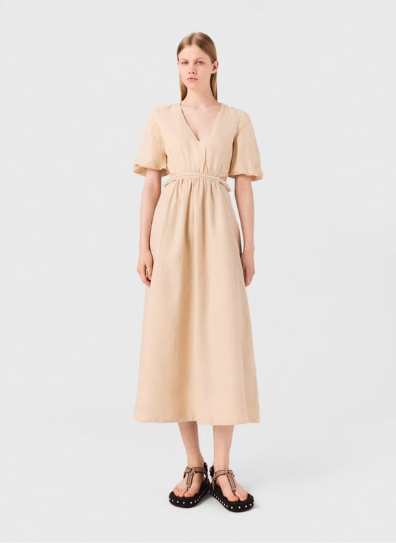 Robe longue col v en lin Beige by MAJE MAJE Robe longue col v en lin Beige
