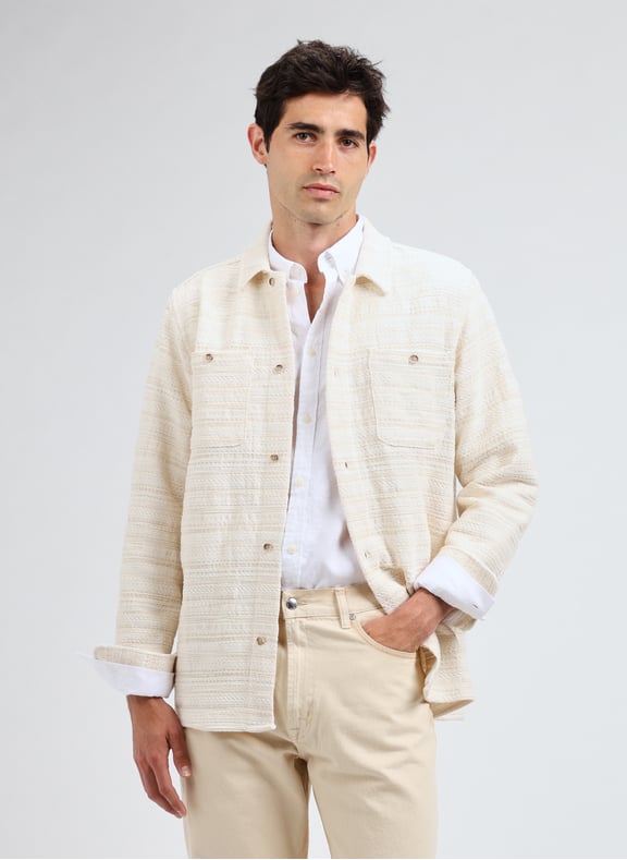 Veste texturée rayée en coton mélangé Blanc by LES DEUX LES DEUX Veste texturée rayée en coton mélangé Blanc