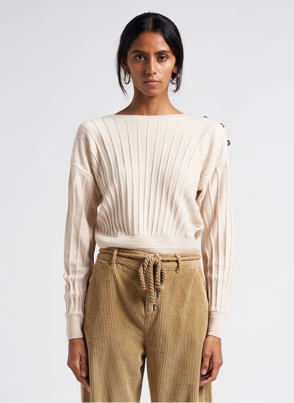 Pull ample col rond en laine mélangée jynx Beige by BA&SH BA&SH Pull ample col rond en laine mélangée jynx Beige