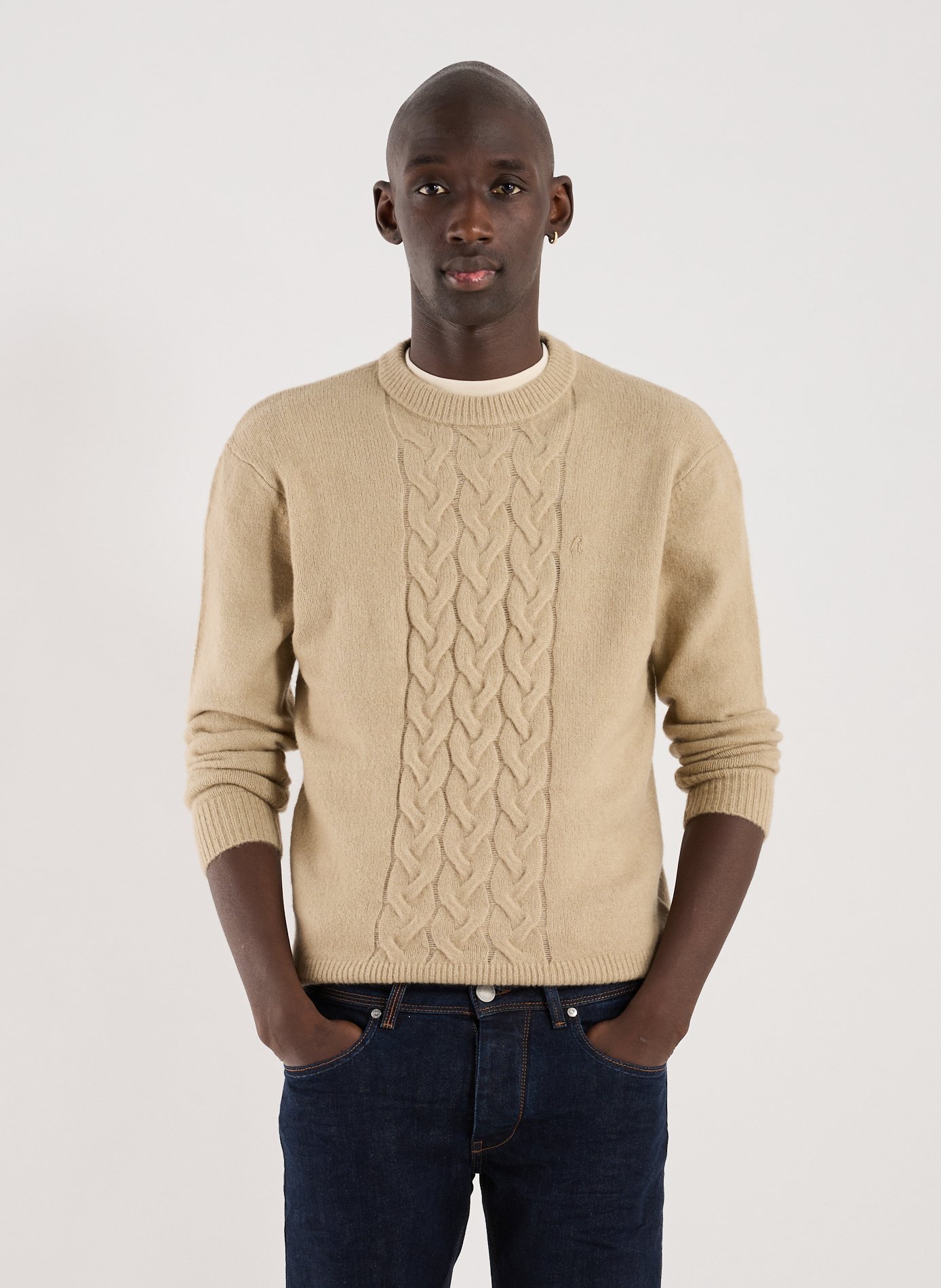 REPLAY Pull col rond à maille torsadée Beige