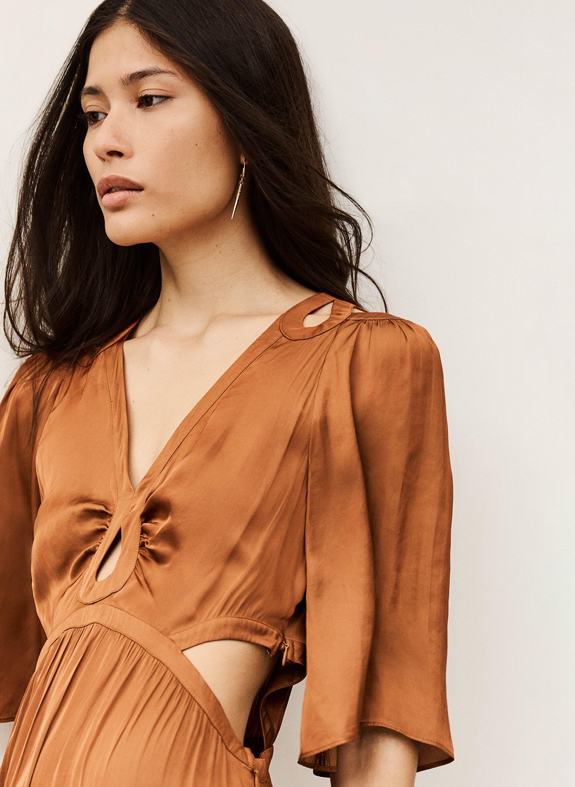 Robe longue col v satinée cylma BA&SH Rose