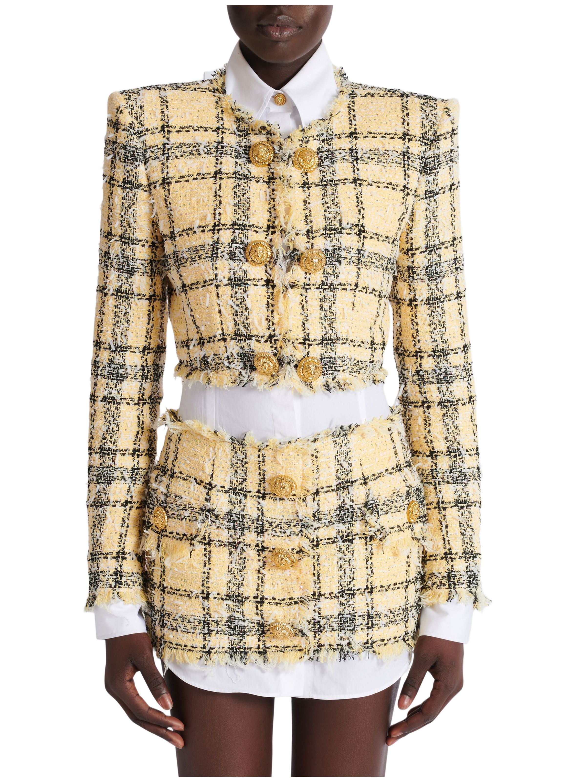 Spencer court en tweed à paillettes BALMAIN Jaune