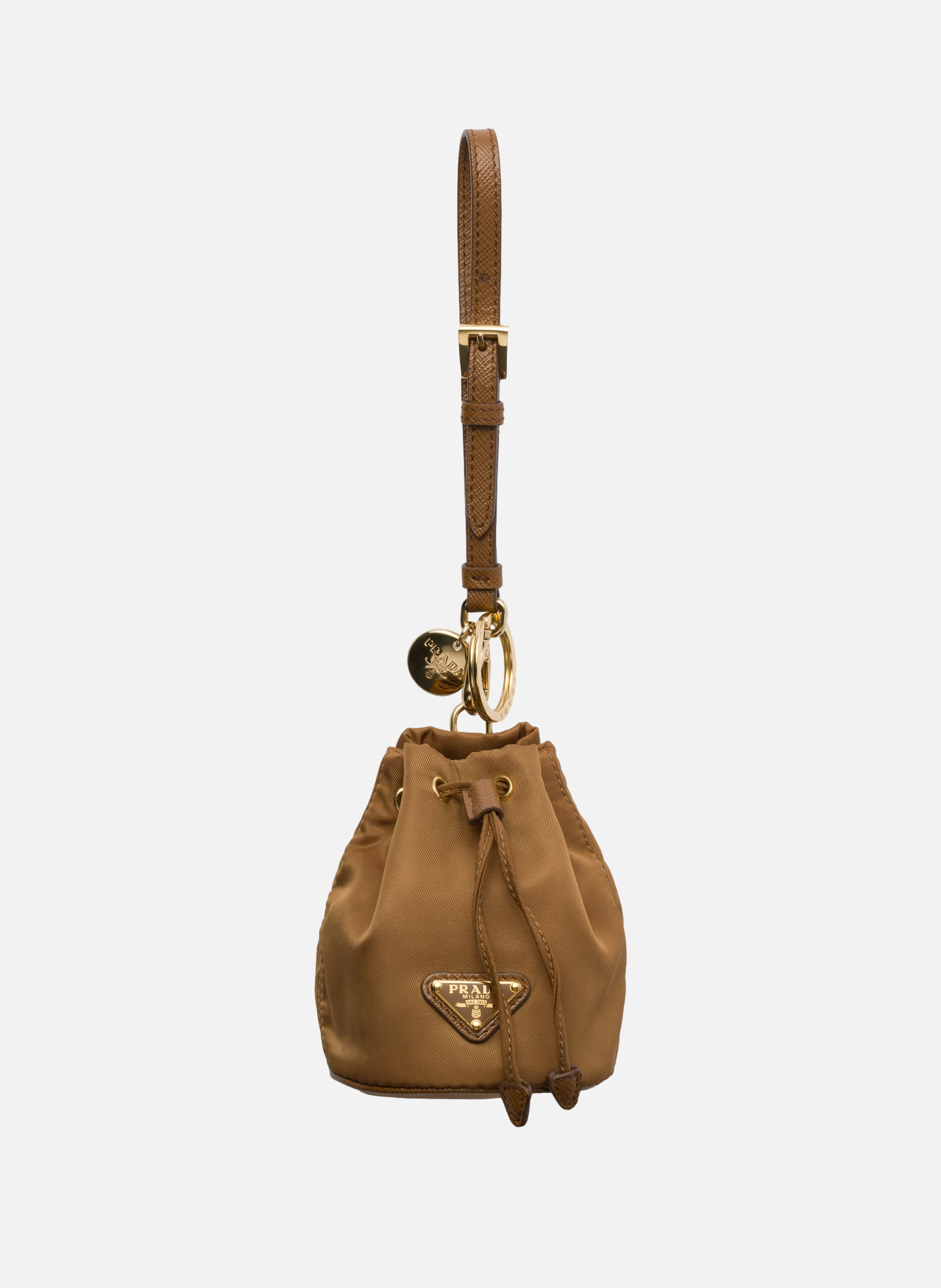 Charm porte-clés mini icon en re-nylon PRADA Marron