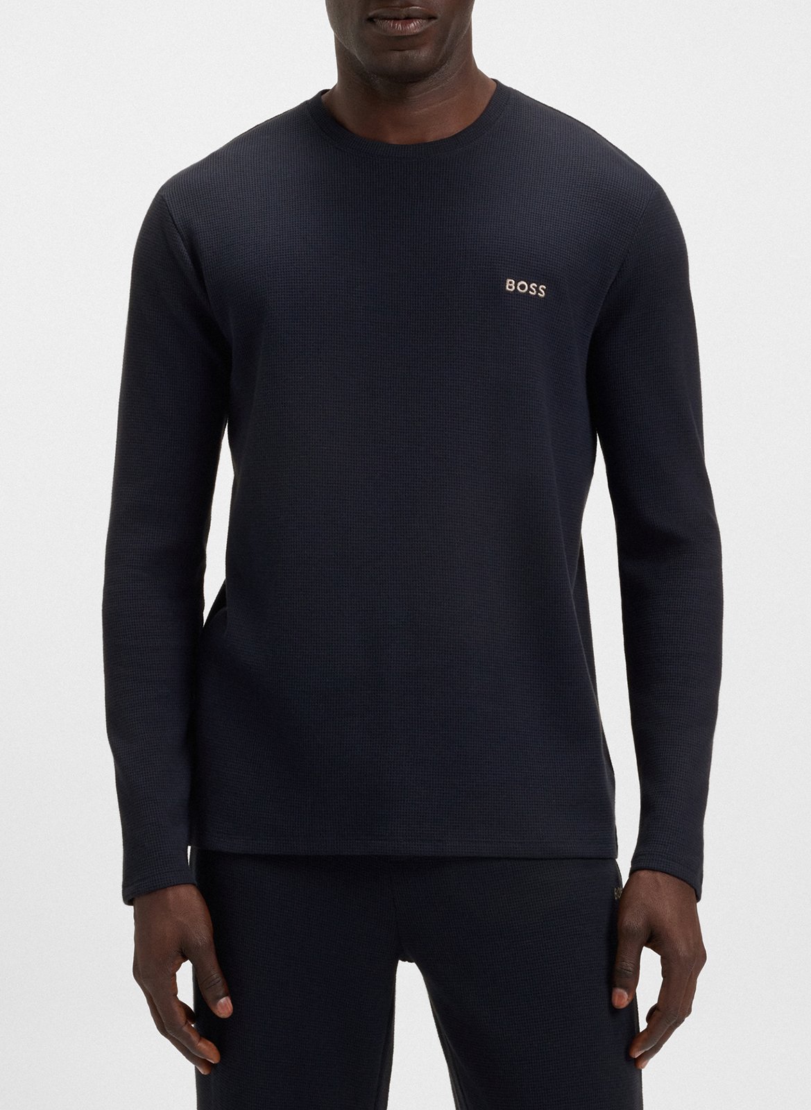 Tee-shirt droit manches longues à logo BOSS Bleu