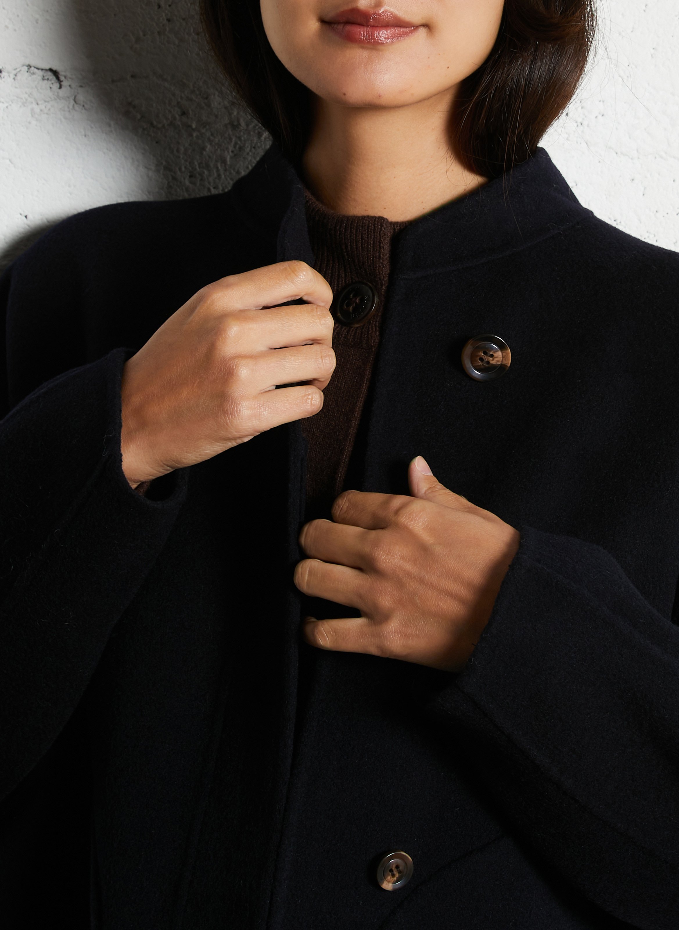 Manteau col rond en laine mélangée windsor SOEUR Bleu