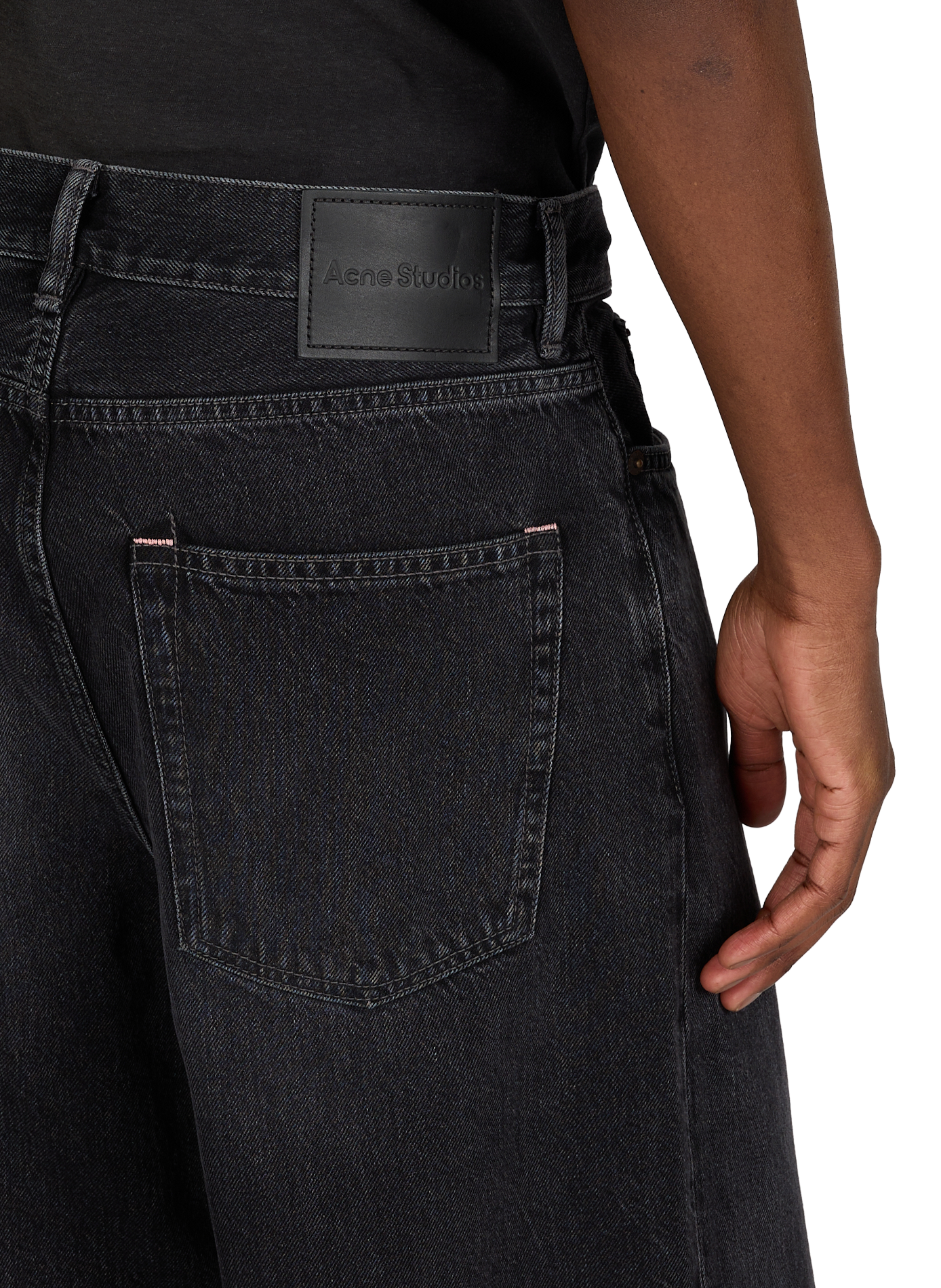 Straight and wide leg jeans in cotton and leather ACNE STUDIOS Black