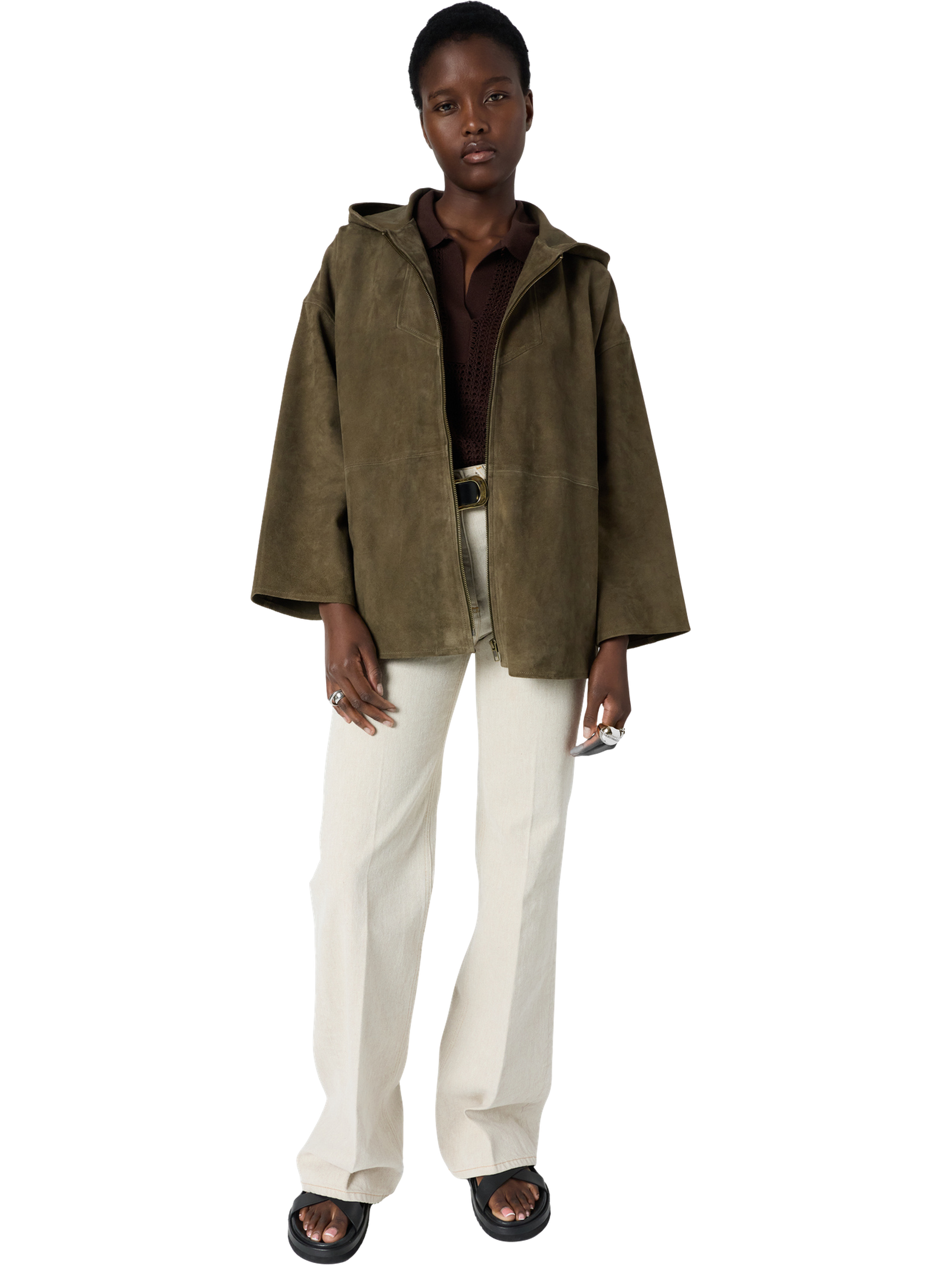 Manteau court à capuche en cuir velours - tassya GERARD DAREL Vert