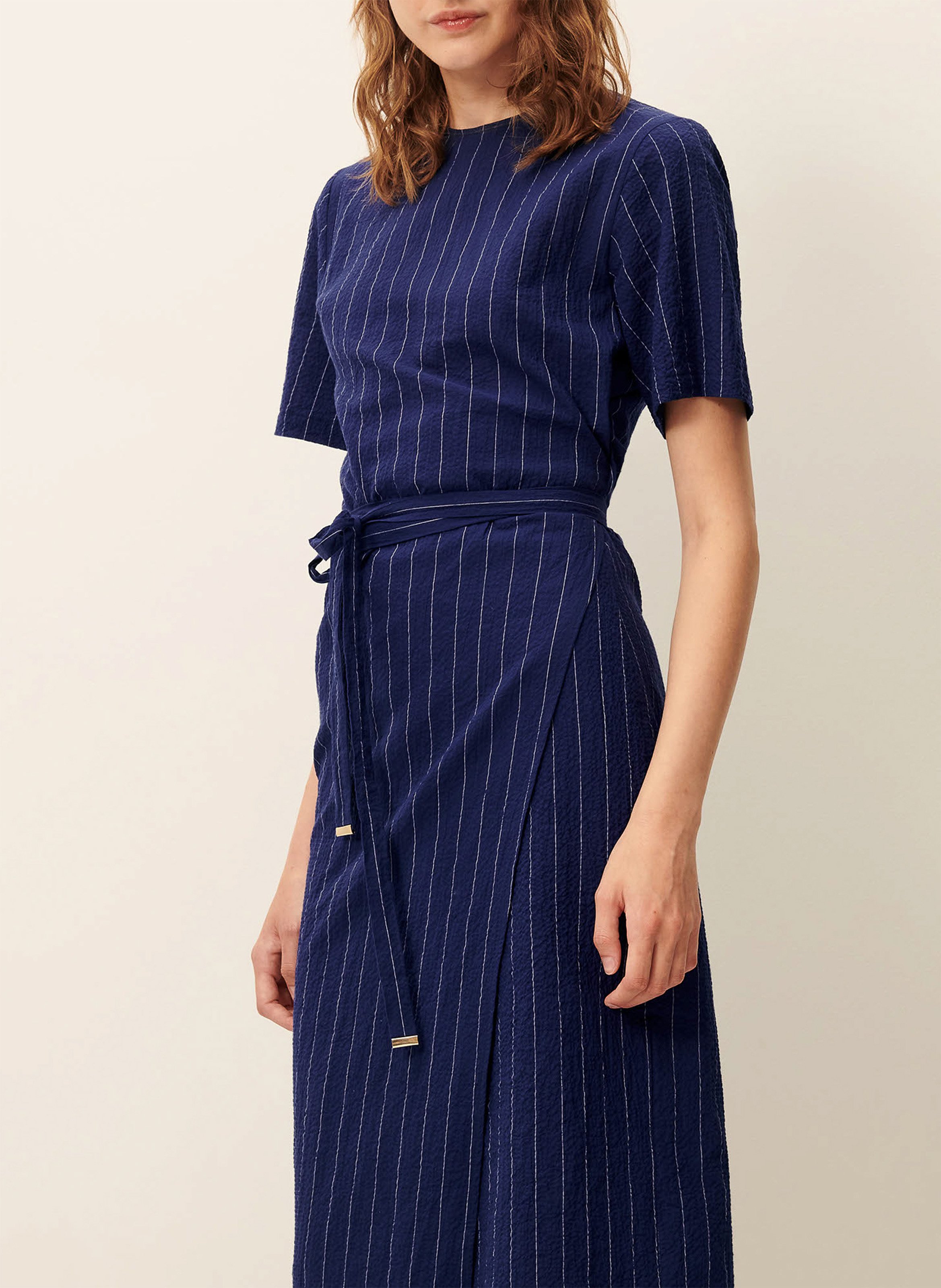 Robe midi droite cache cœur rayée lazula SESSUN Bleu