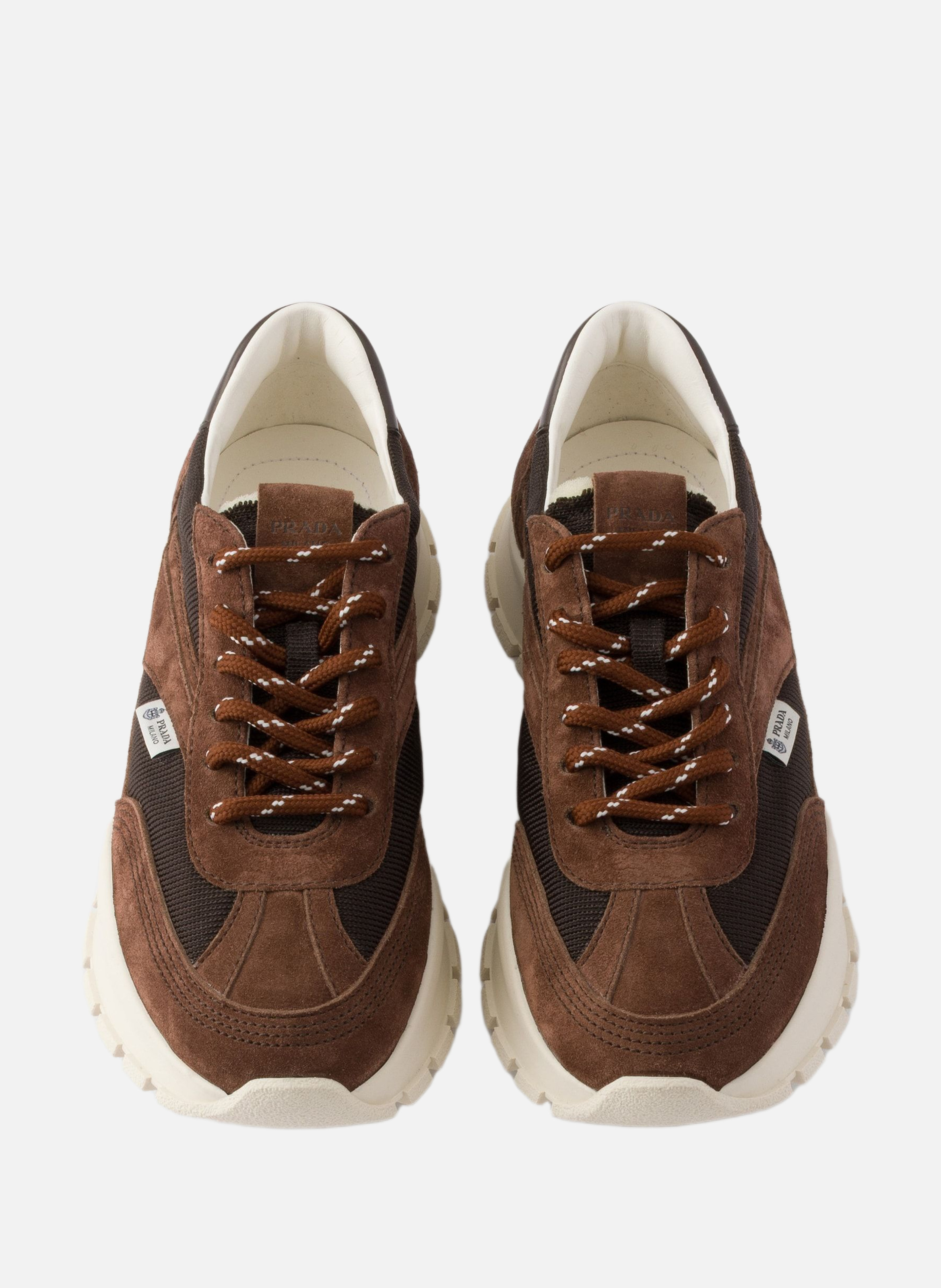 Baskets en mesh et en suède PRADA Marron