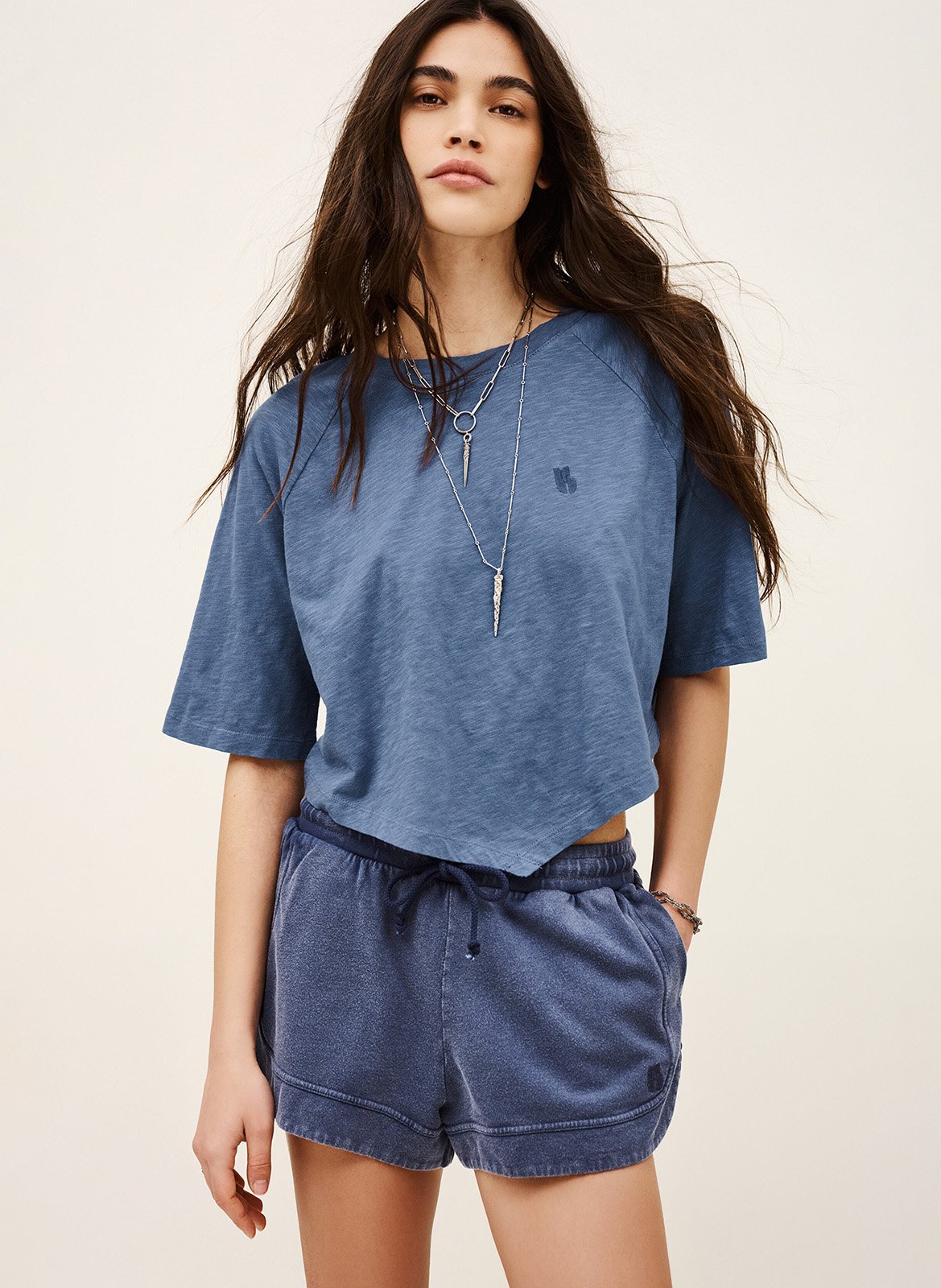 Tee-shirt col rond en coton vany BA&SH Bleu