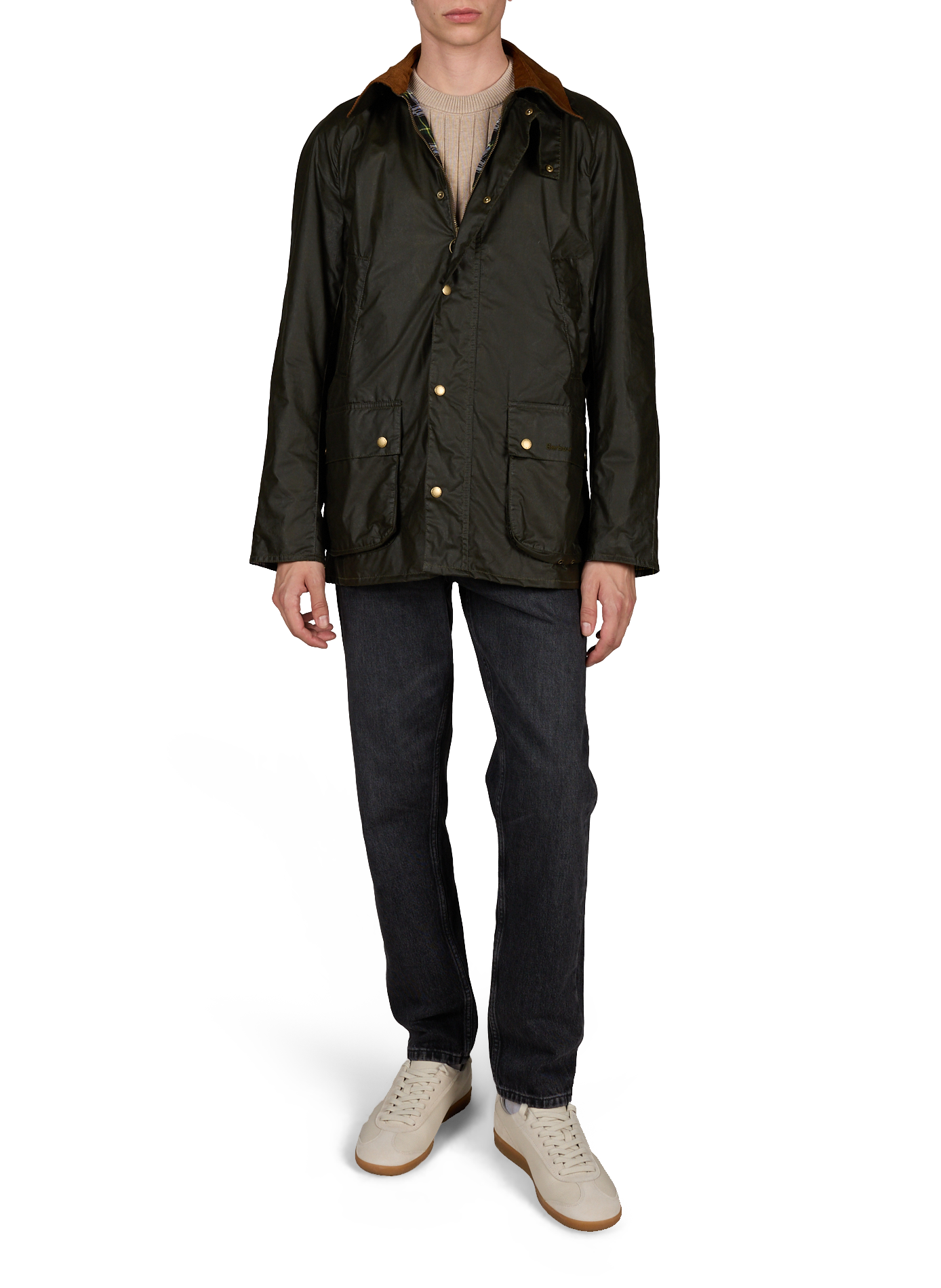 Waxed cotton jacket with velvet collar BARBOUR Khaki