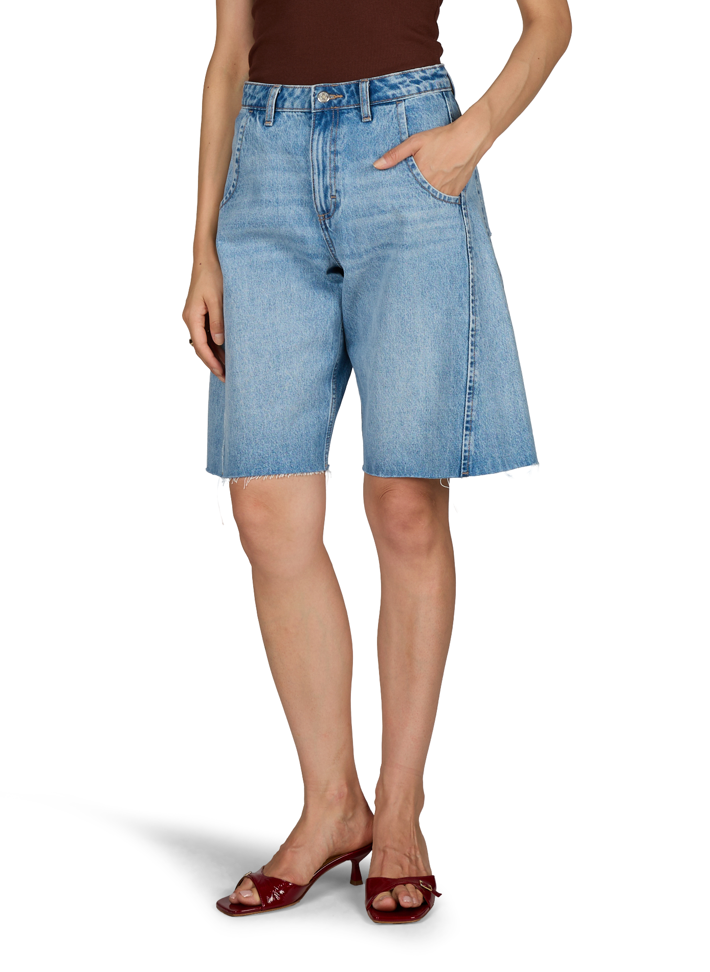 Bermuda Shorts aus Baumwolldenim. TOPSHOP Blau