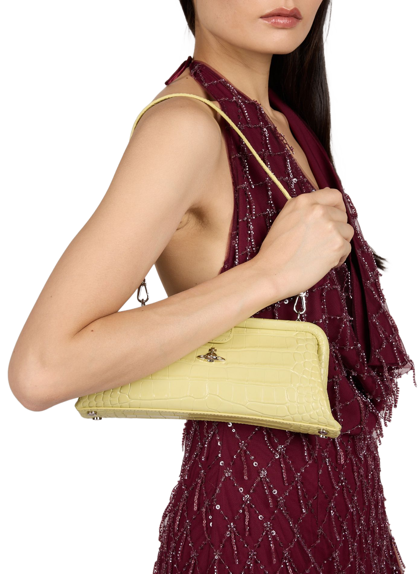 Sac porté épaule peau de crocodile en cuir  VIVIENNE WESTWOOD Jaune