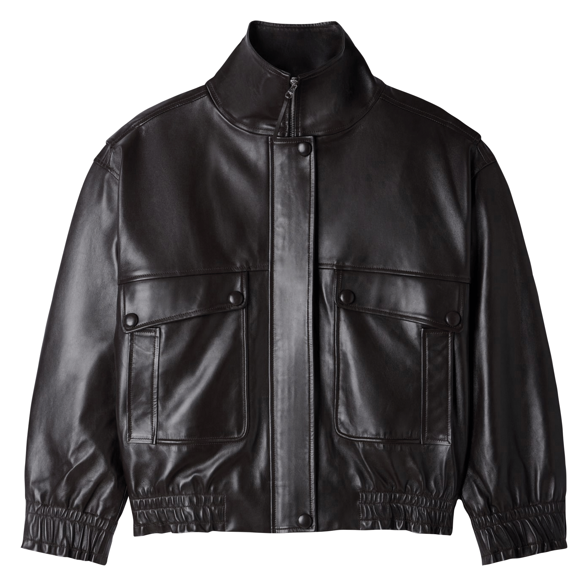 Veste en cuir col montant SANDRO Marron