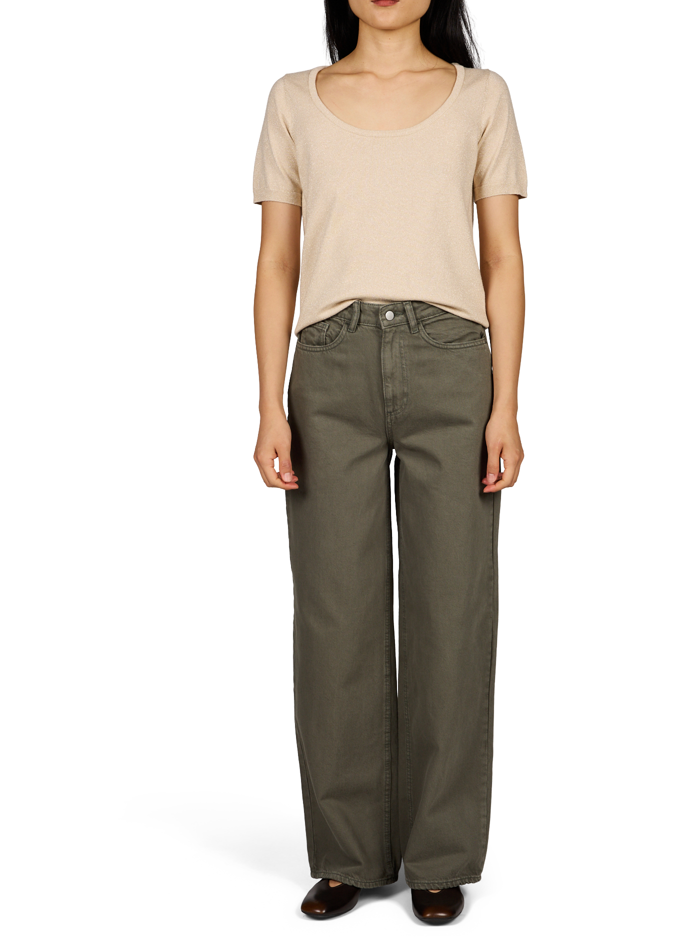 Weite Baumwolljeans VILA Khaki