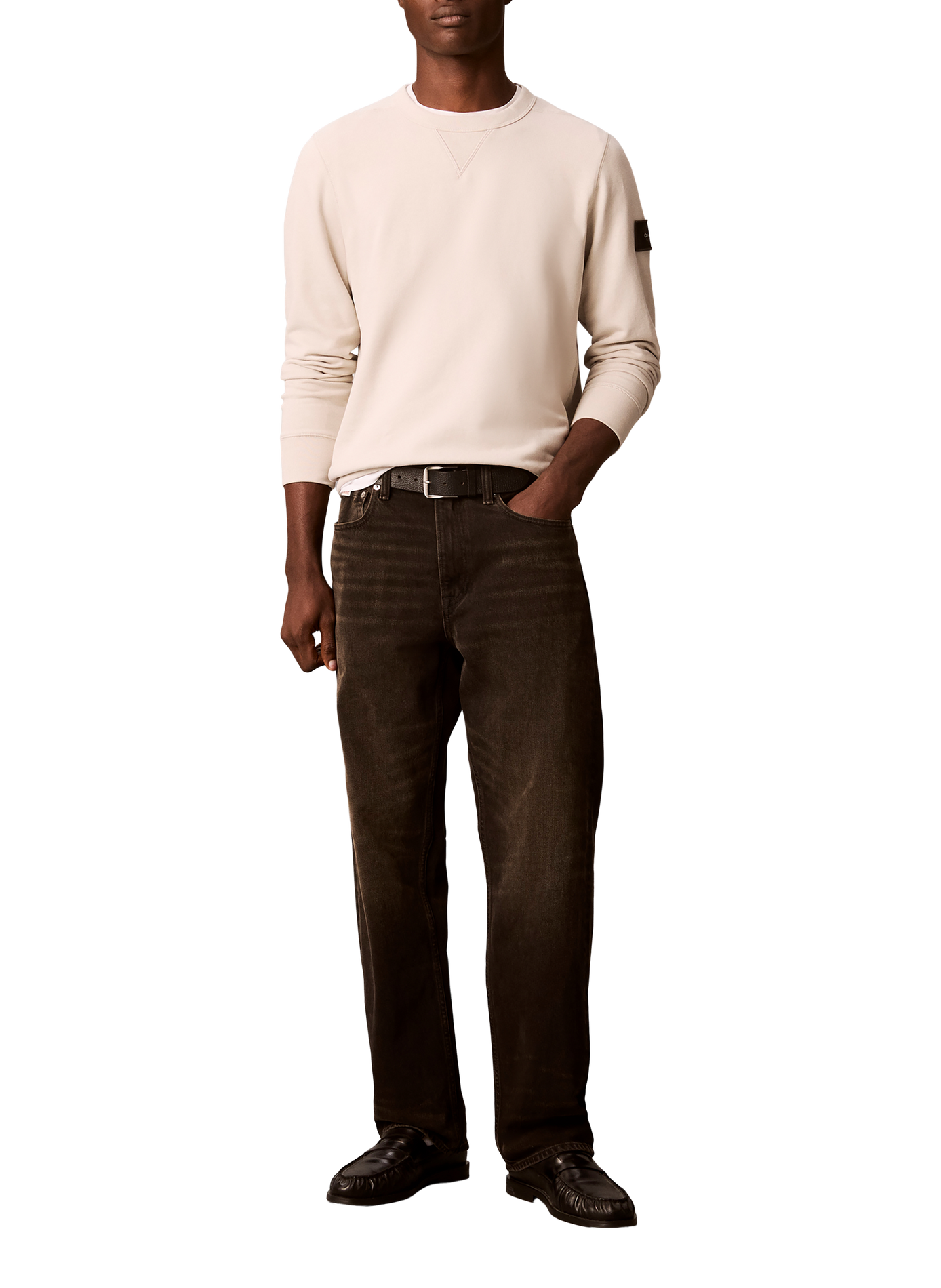 Gerader Sweatshirt mit Logo aus Baumwollmischung CALVIN KLEIN Beige
