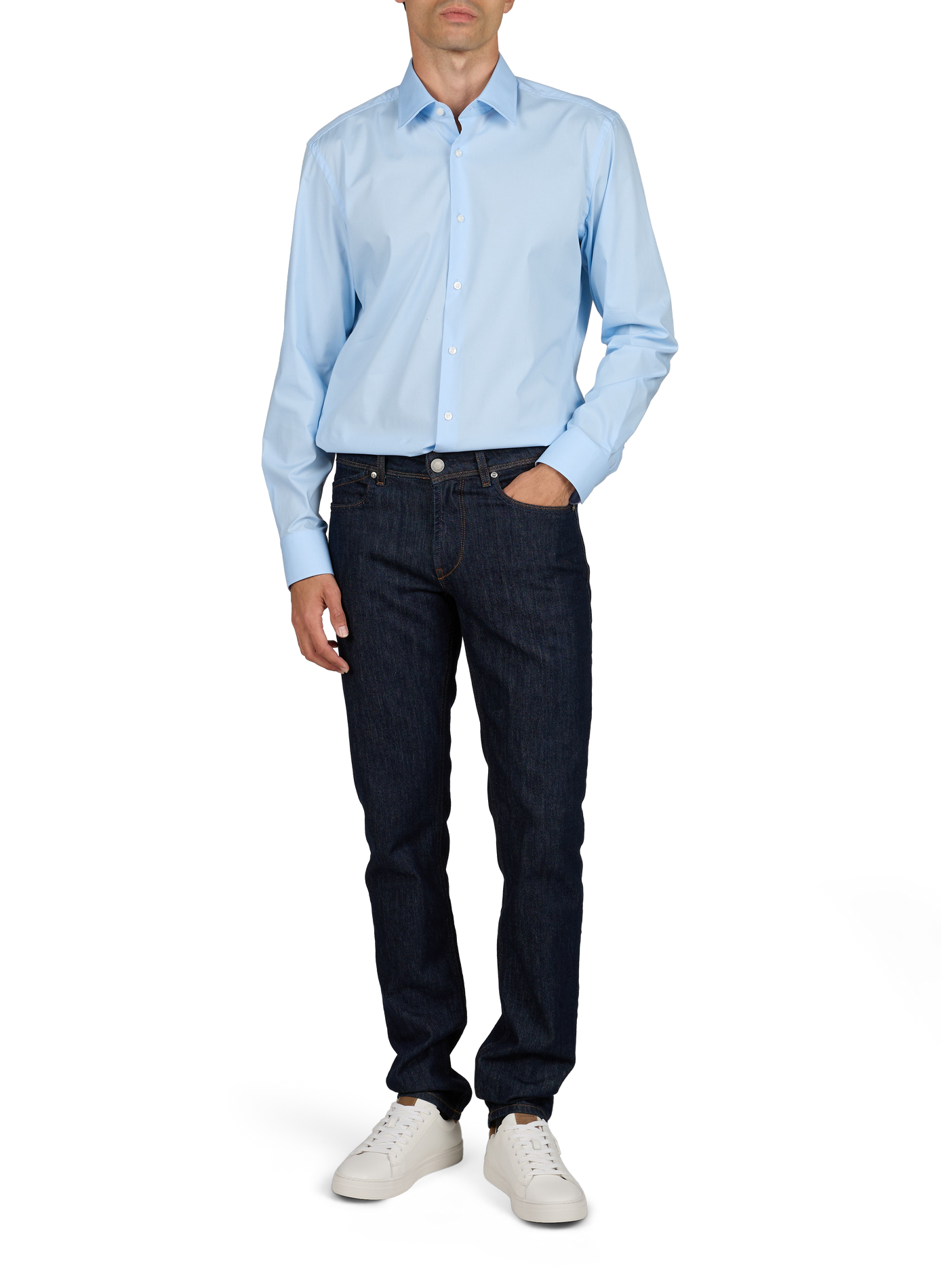 Camisa entallada de algodón mezclado BOSS Azul