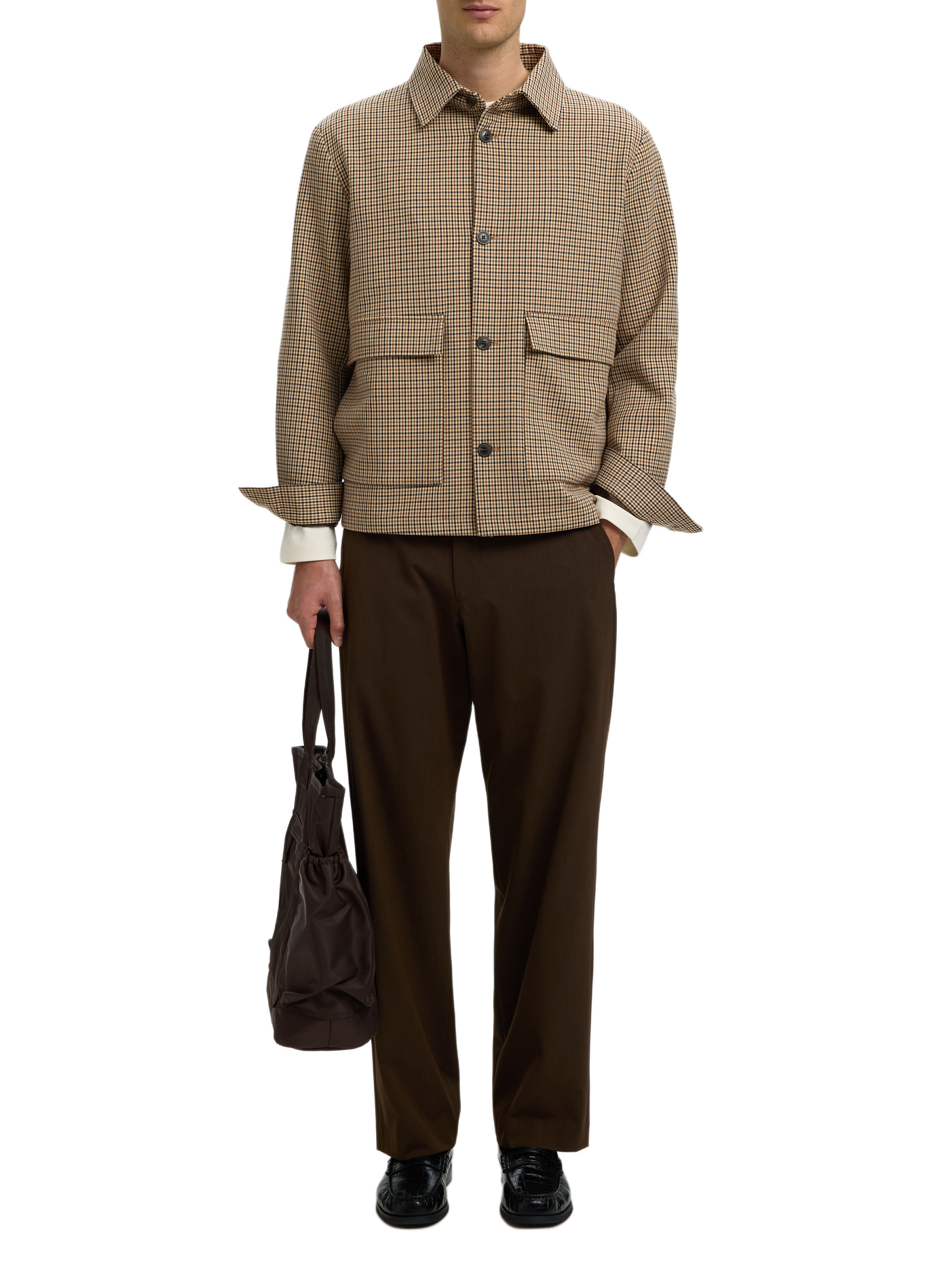 Gerade geschnittene, gemusterte Jacke mit Knöpfen SELECTED Beige