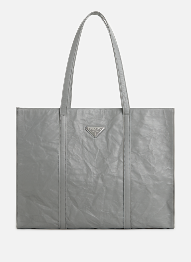 PRADA crinkled-effect leather tote bag