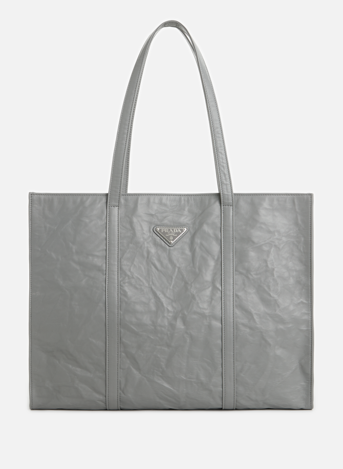 Crushed-effect leather tote bag PRADA