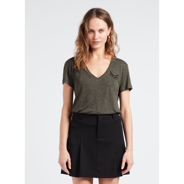 T-shirt col v pailleté