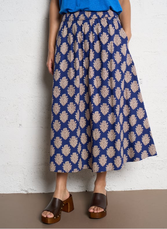 Jupe midi évasée en coton brune Bleu by MAISON 123 MAISON 123 Jupe midi évasée en coton brune Bleu