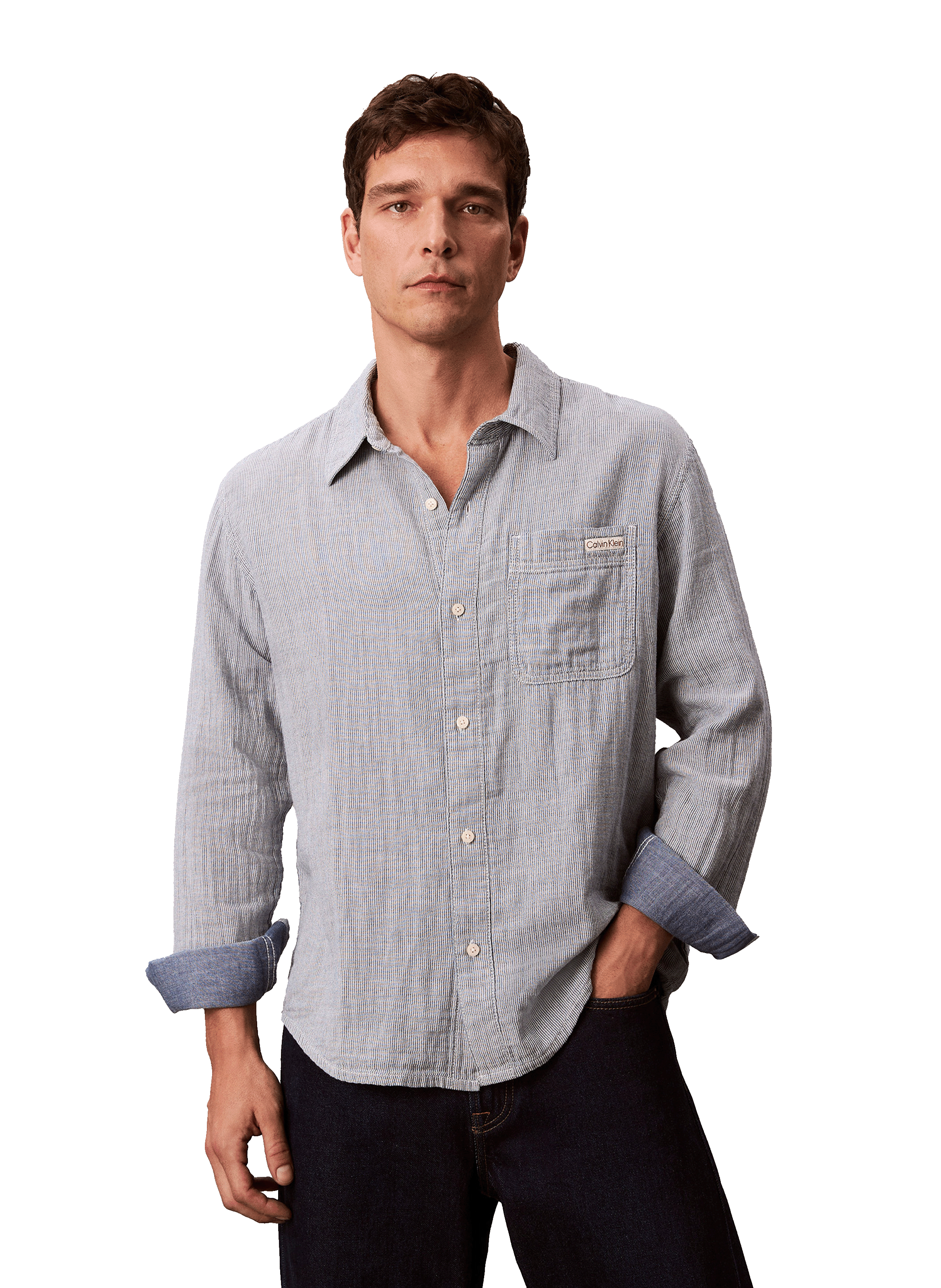 CALVIN KLEIN Chemise rayée en coton  Bleu