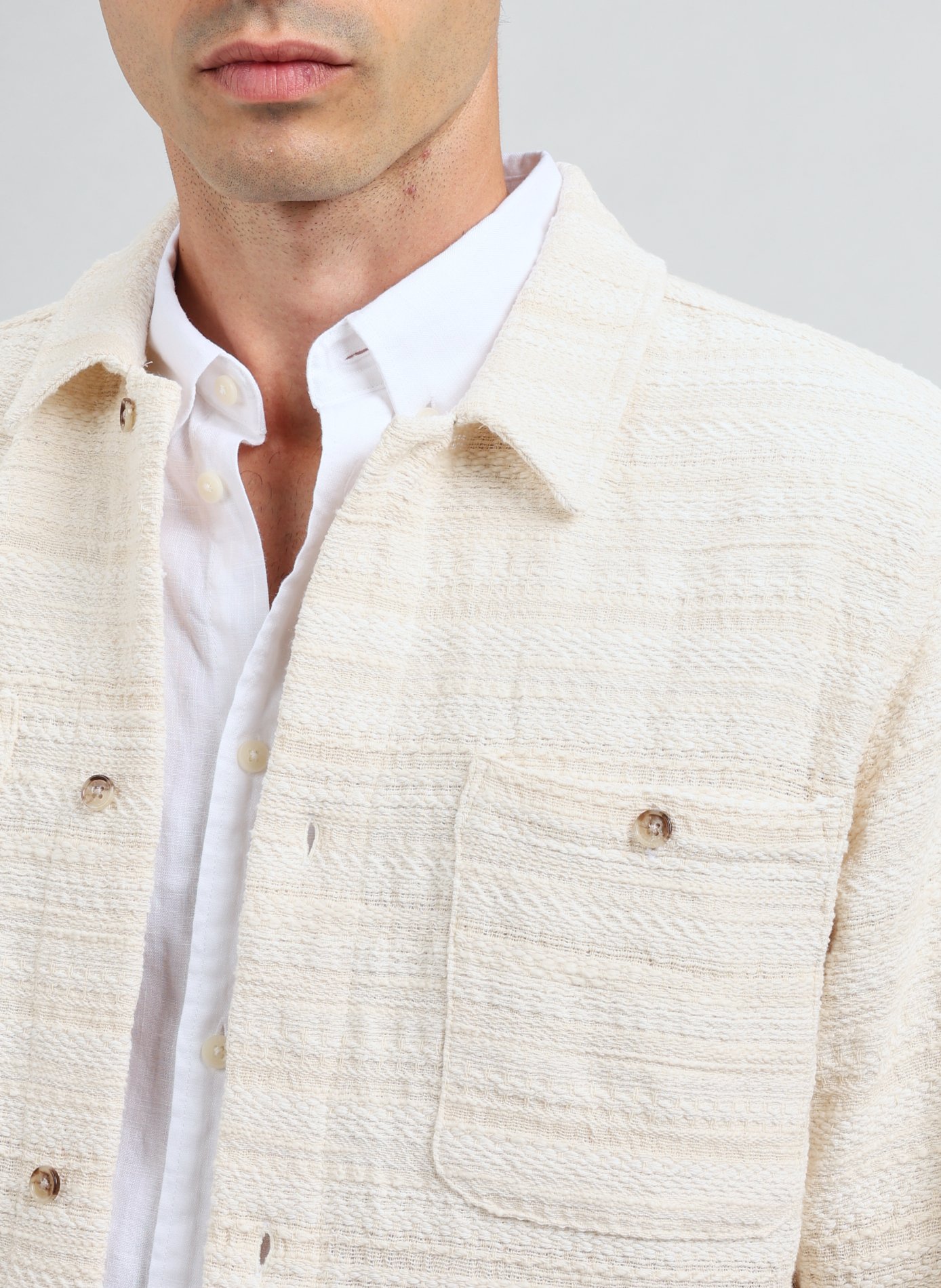 Striped textured cotton blend jacket White