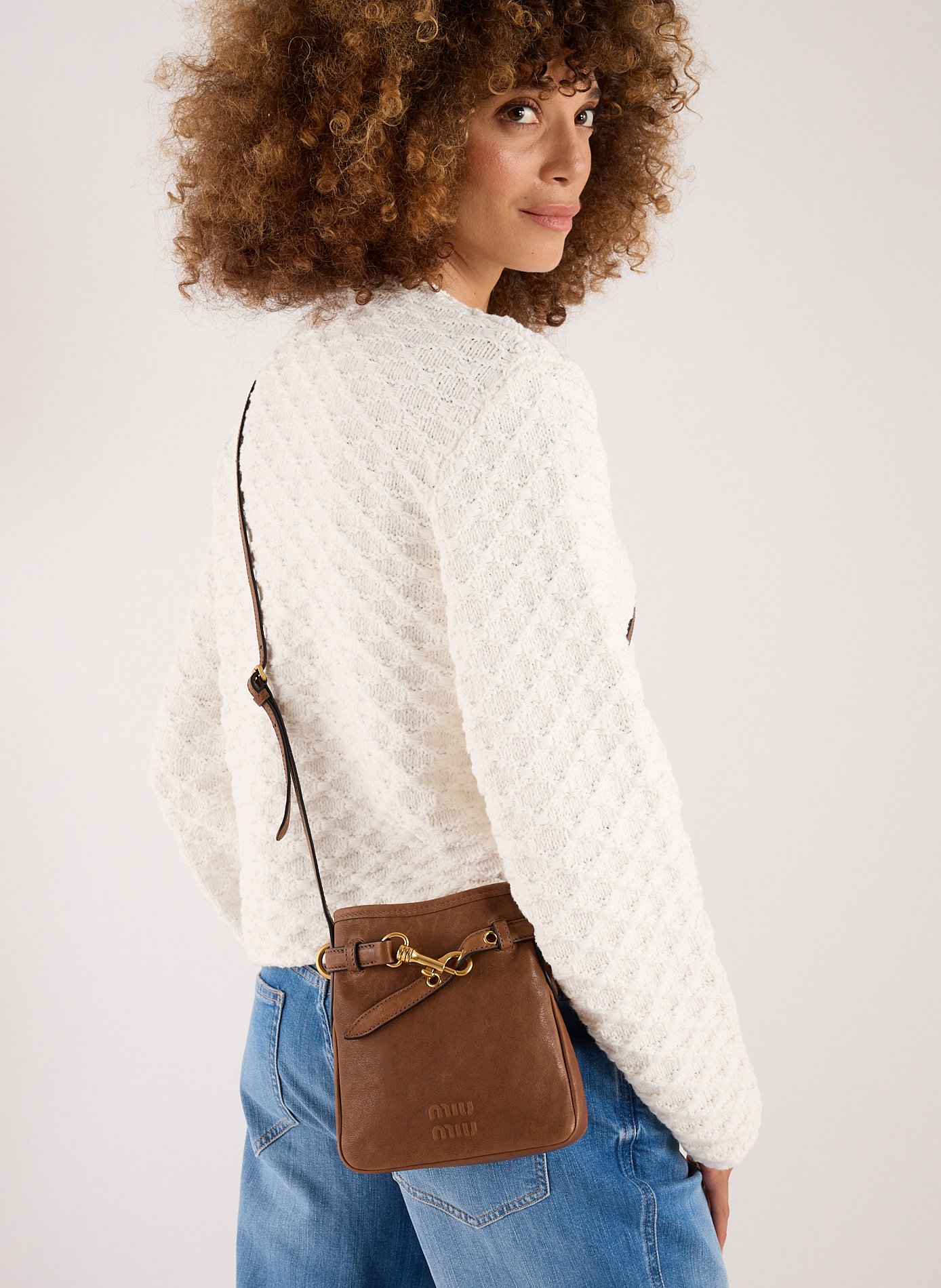 Sac à bandoulière en cuir MIU MIU Marron