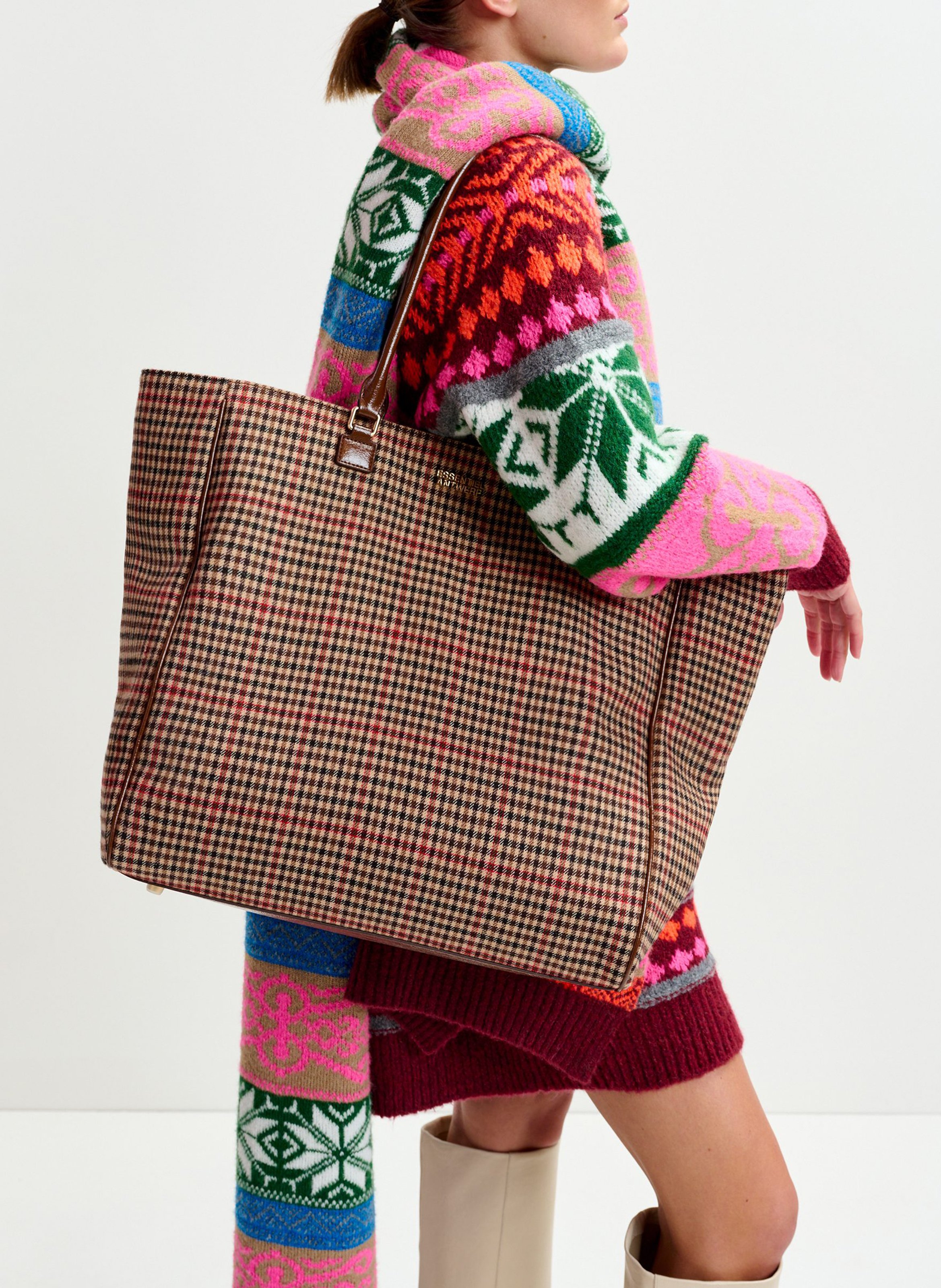 Cabas à carreauc Inbox ESSENTIEL ANTWERP Marron