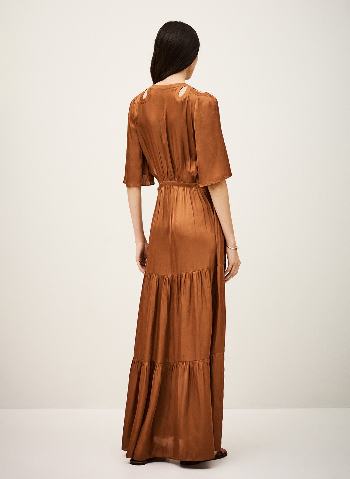 Robe longue col v satinée cylma BA&SH Rose