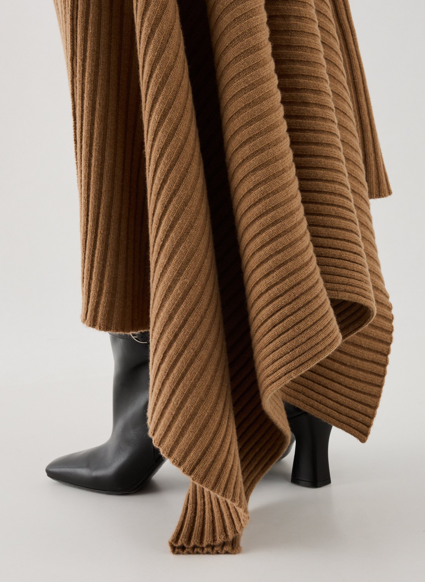 Asymmetric Ribbed Wool Blend Maxi Dress VICTORIA BECKHAM Beige