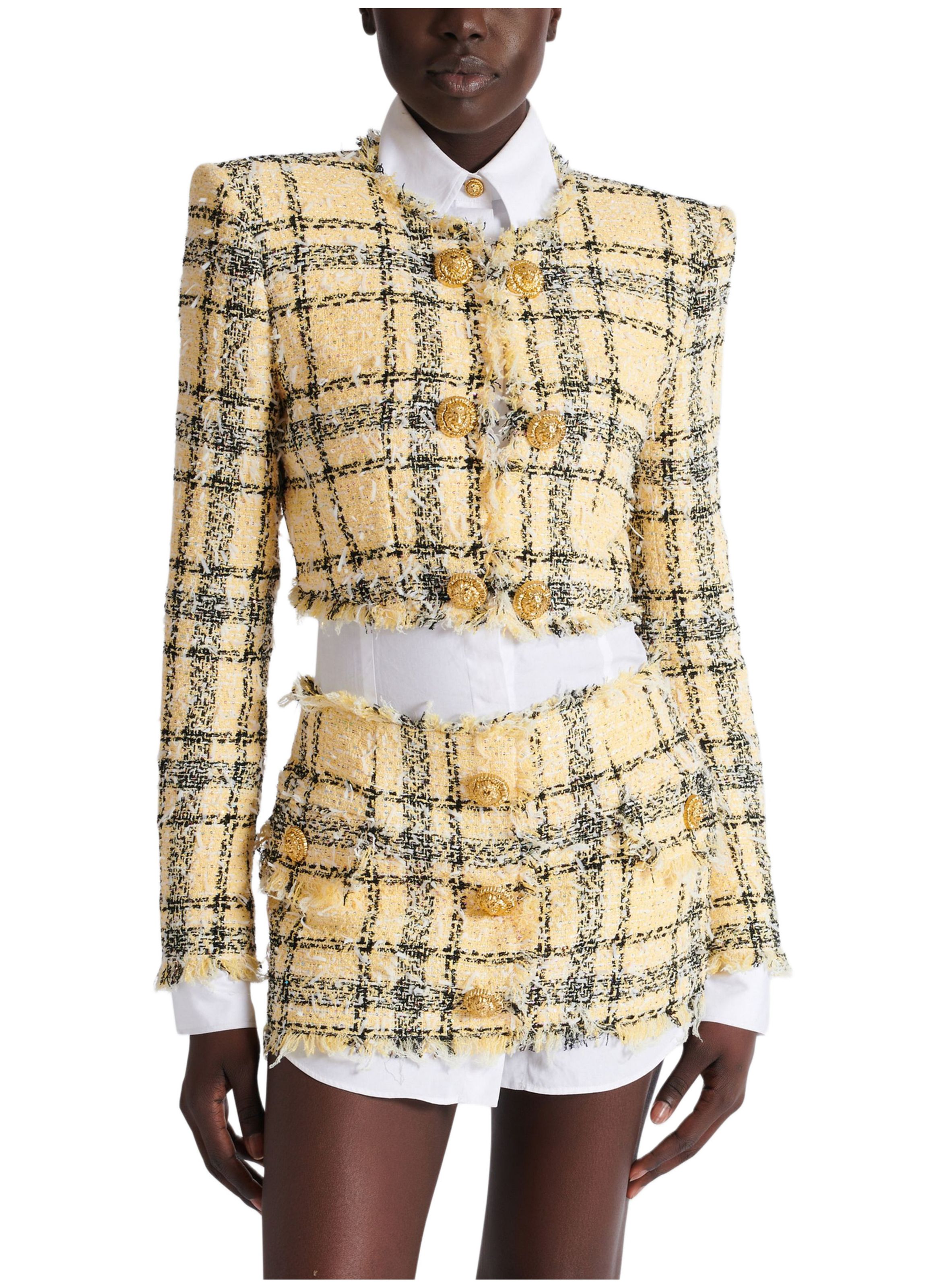 Spencer court en tweed à paillettes BALMAIN Jaune