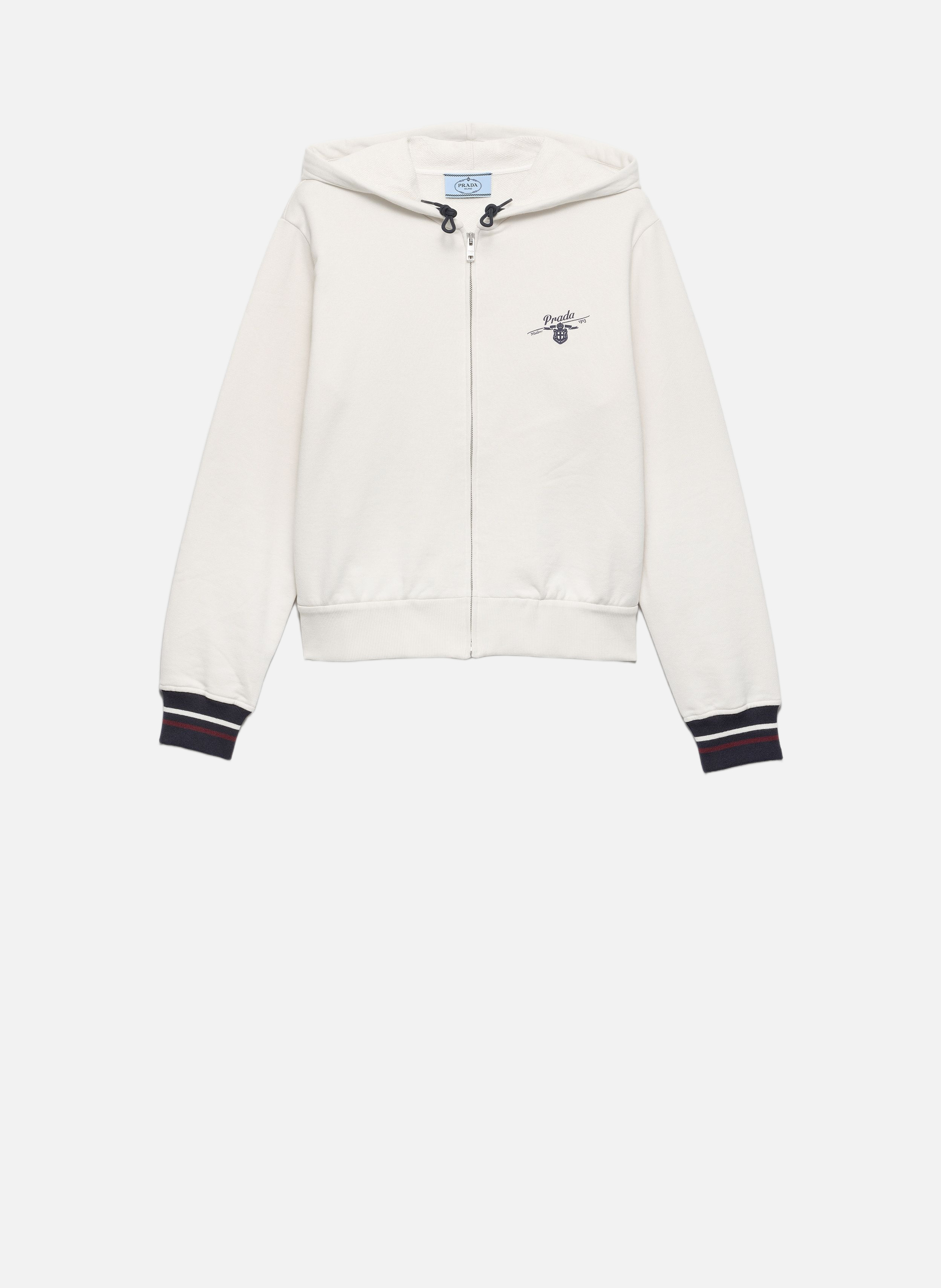 Veste à capuche en molleton de coton avec fermetur PRADA Beige