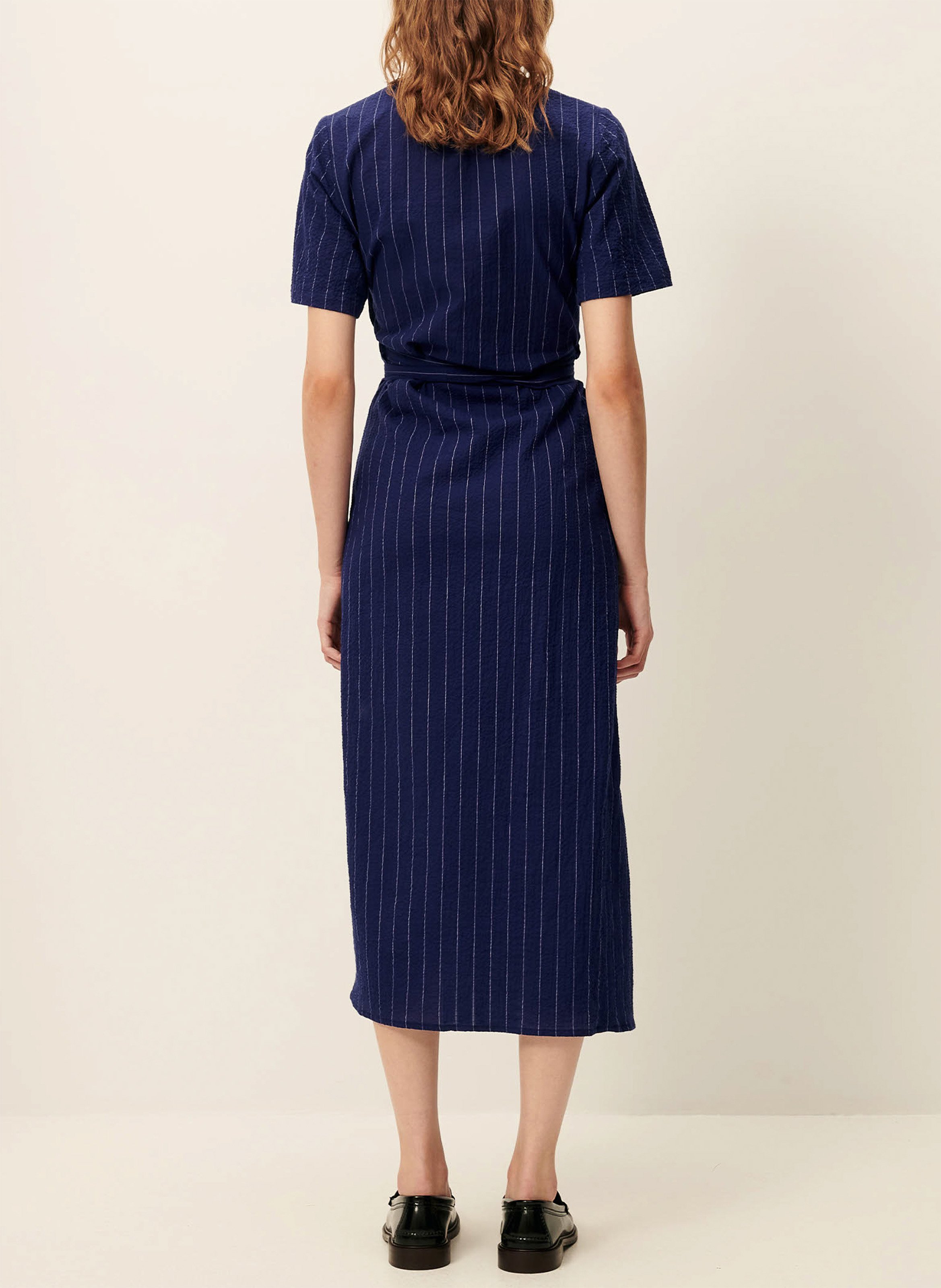 Robe midi droite cache cœur rayée lazula SESSUN Bleu