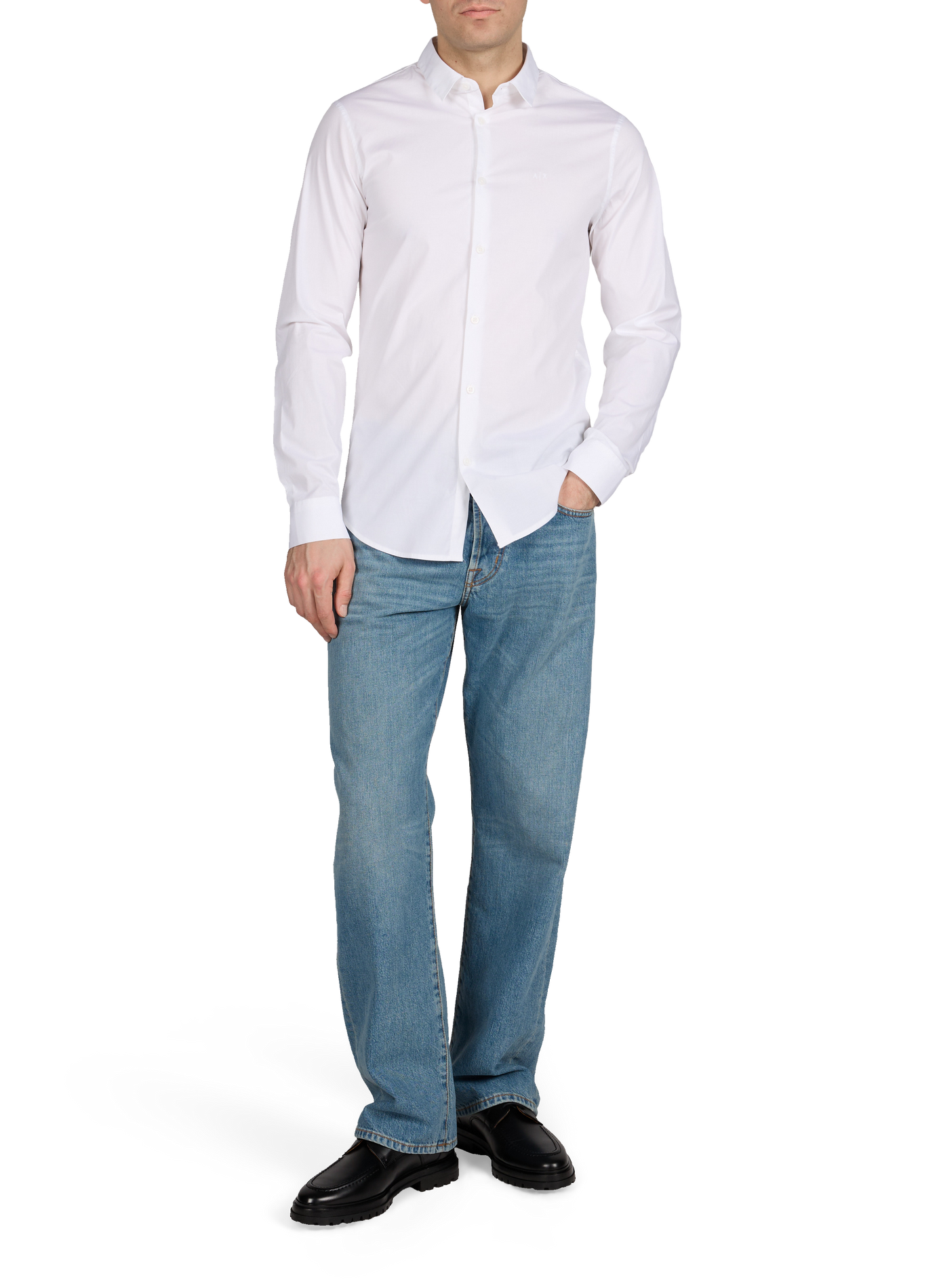 Chemise col classique en coton mélangé ARMANI EXCHANGE Blanc
