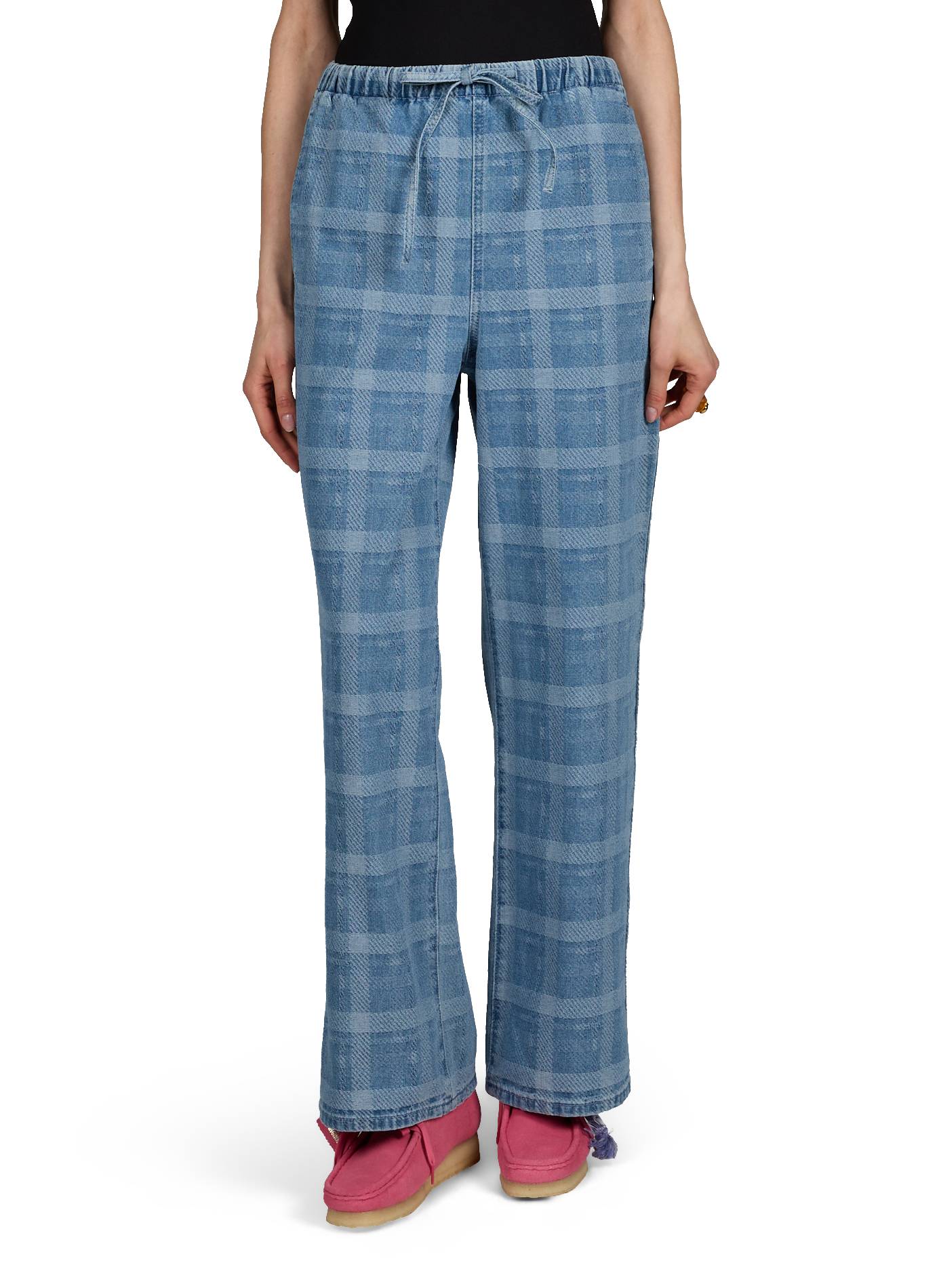 Jean ample à carreaux en coton mélangé OBJECT Bleu