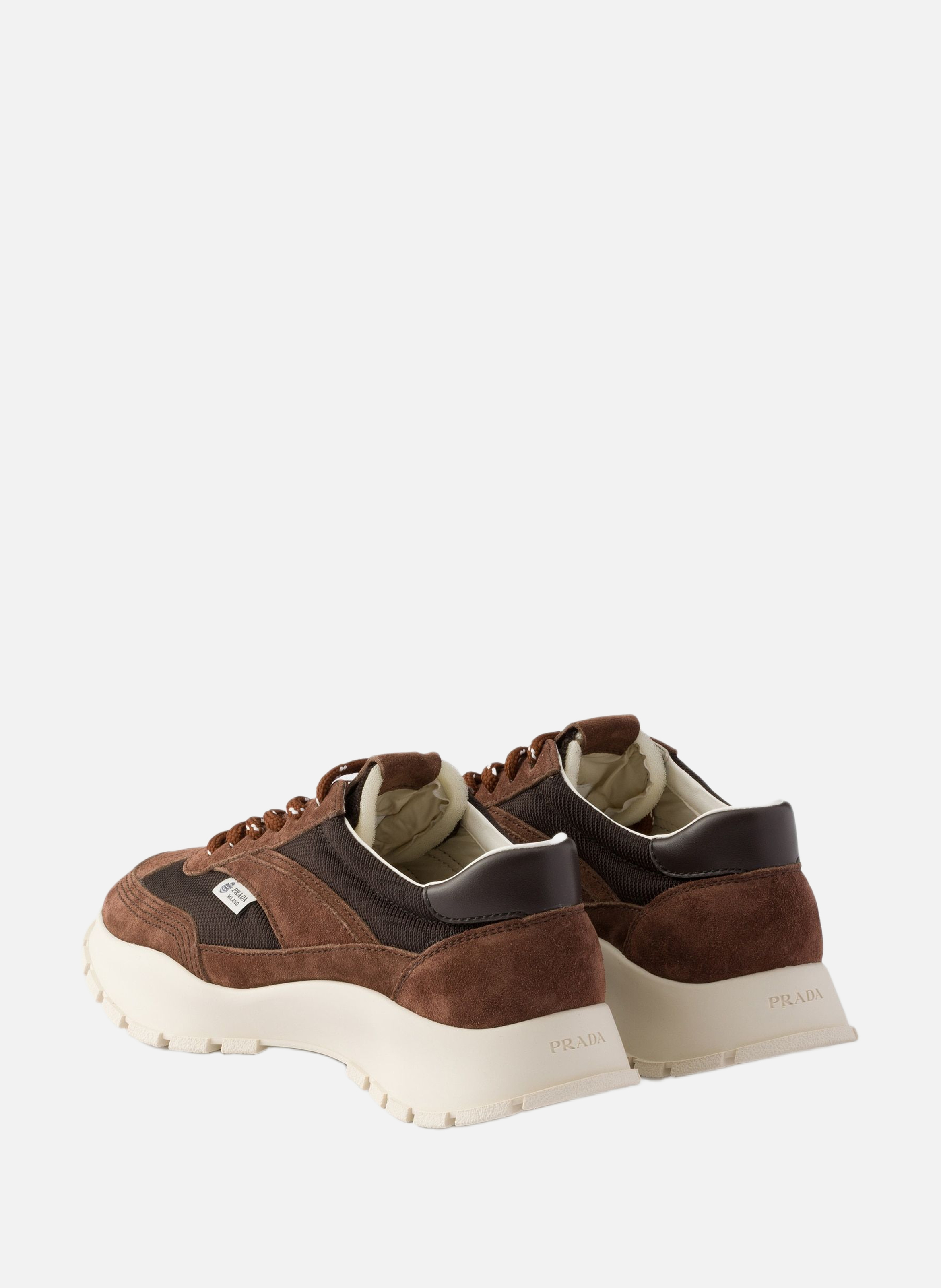 Baskets en mesh et en suède PRADA Marron