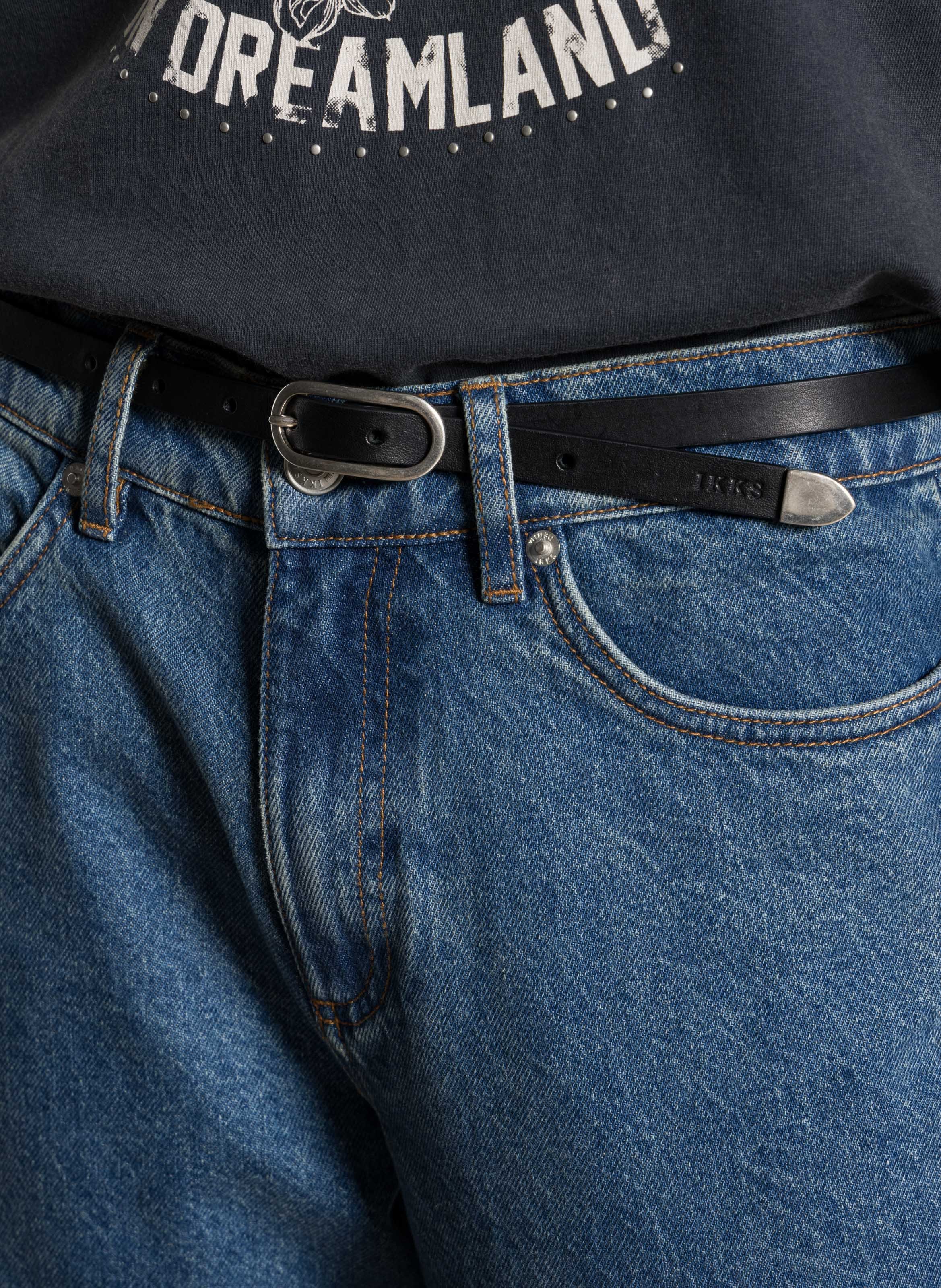 Ceinture fine réglable en cuir lisse IKKS Noir