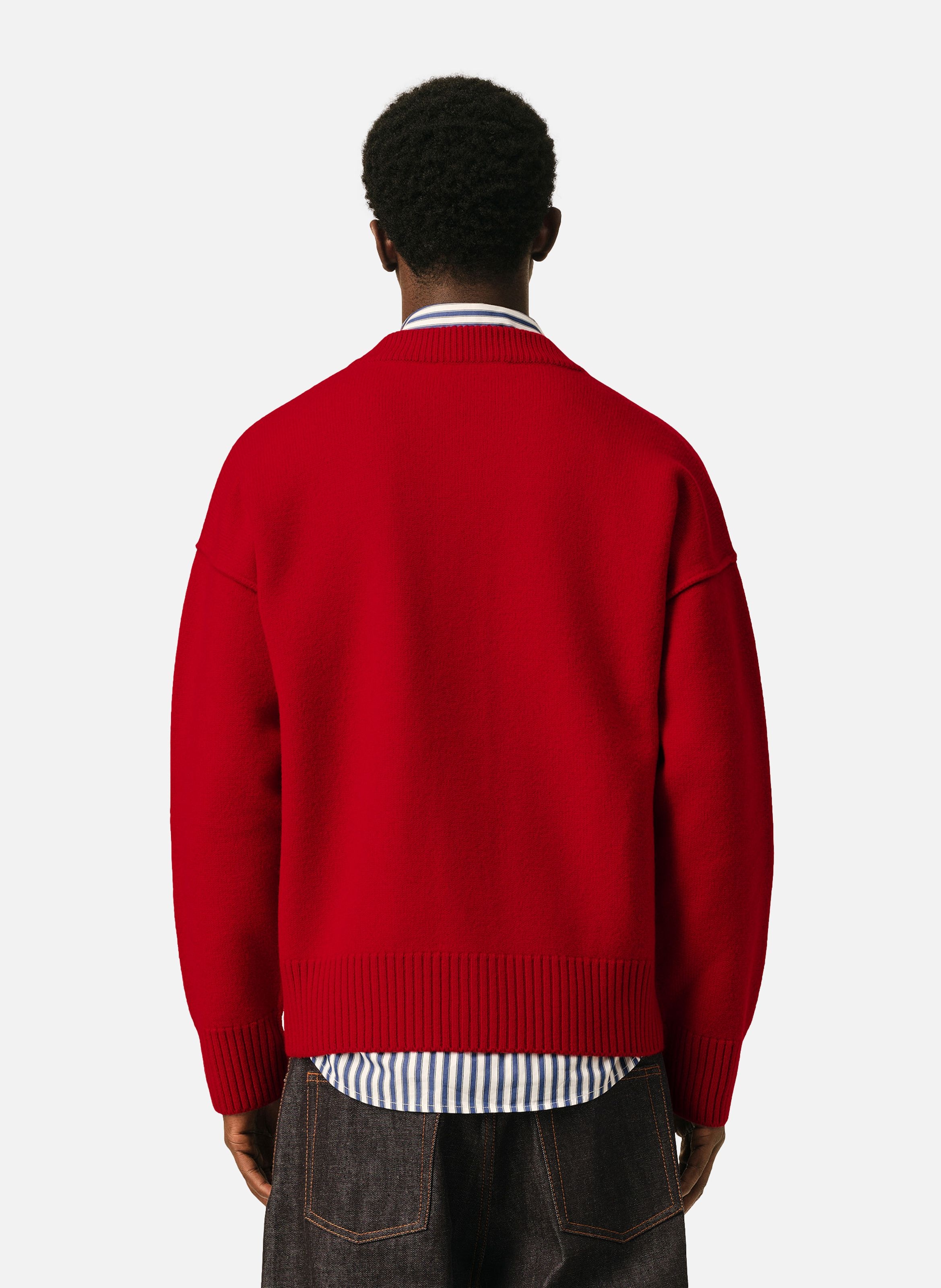 Cardigan col rond unisexe en laine ami de coeur AMI PARIS Rouge