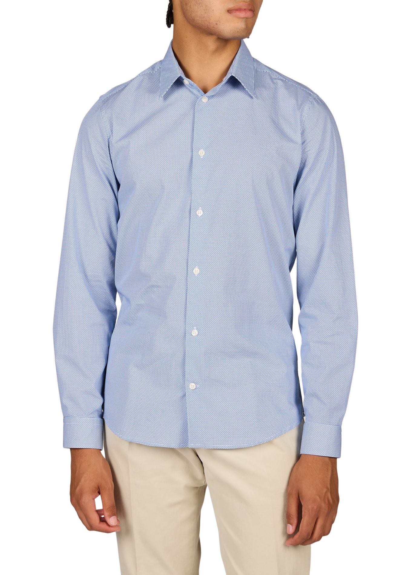 Chemise slim-fit col classique en coton imprimé AU PRINTEMPS PARIS Bleu