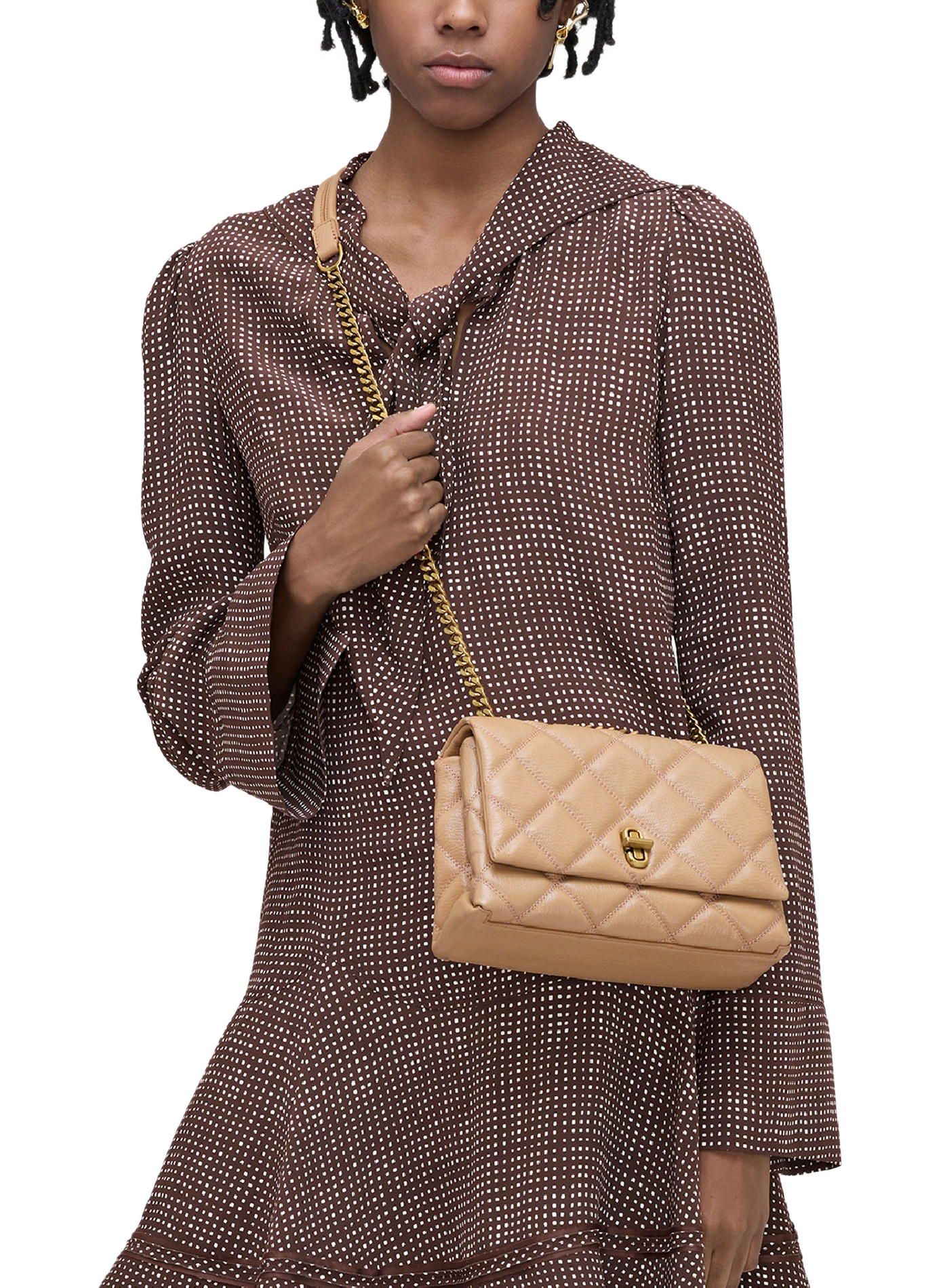 Sac à main à double chaîne en cuir MARC JACOBS Marron