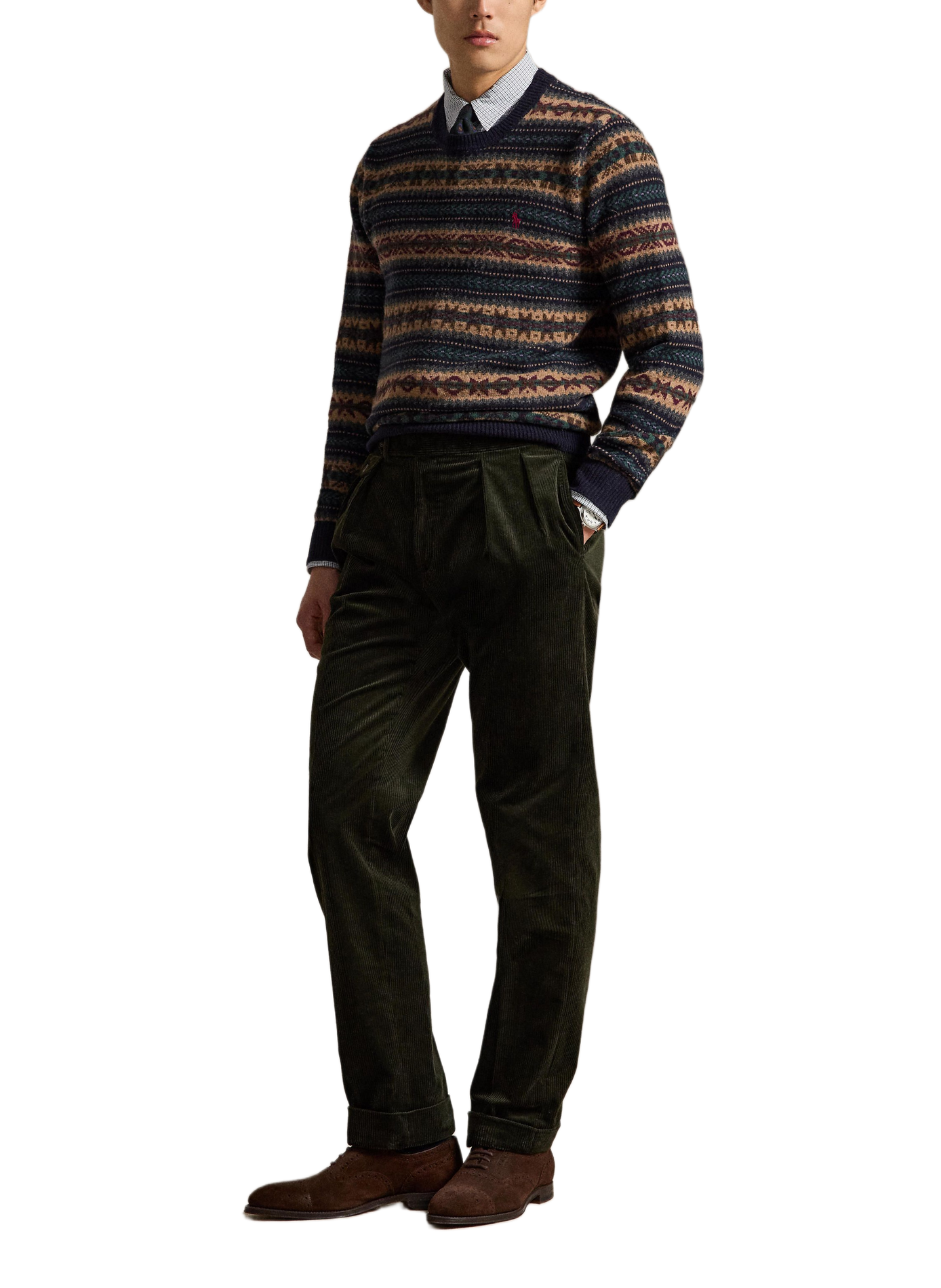 Pull droit col rond imprimé en laine POLO RALPH LAUREN Bleu