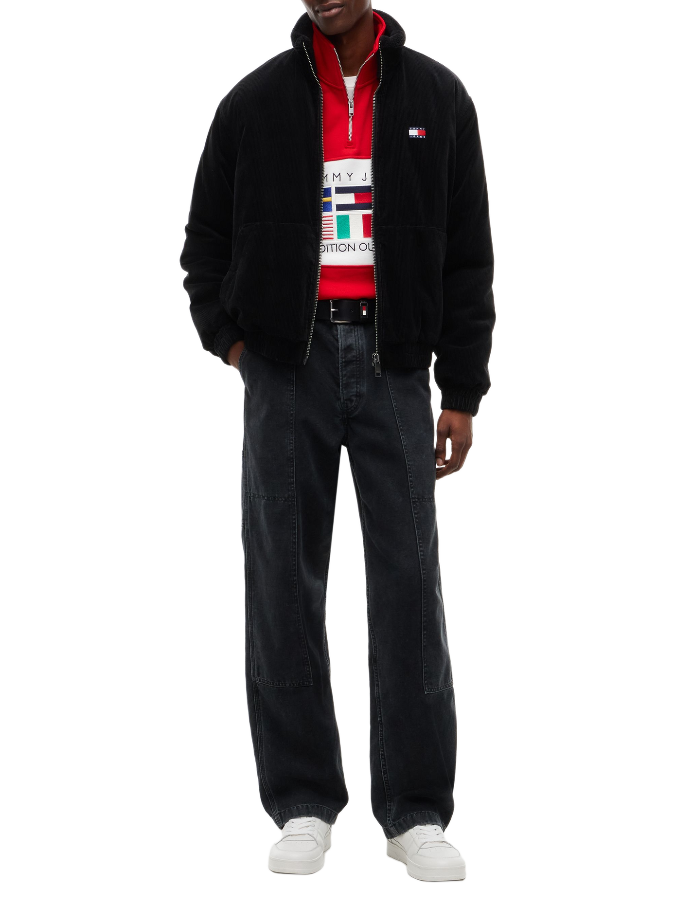 Blouson col montant zippé en velours côtelé TOMMY HILFIGER Noir