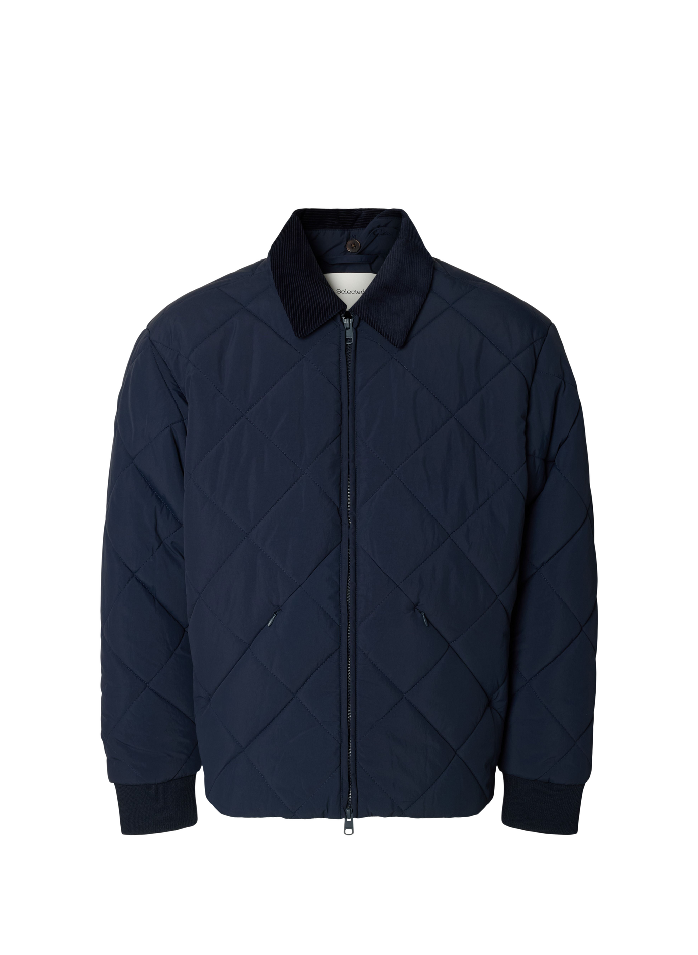 Gerade geschnittene Jacke mit klassischem Kragen und Steppung SELECTED Blau