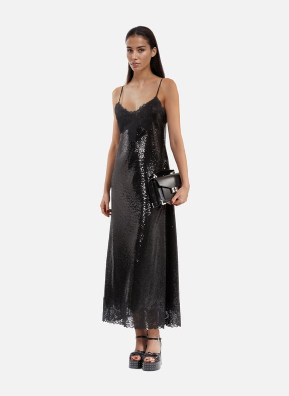 Robe nuisette longue à sequins Noir by THE KOOPLES THE KOOPLES Robe nuisette longue à sequins Noir