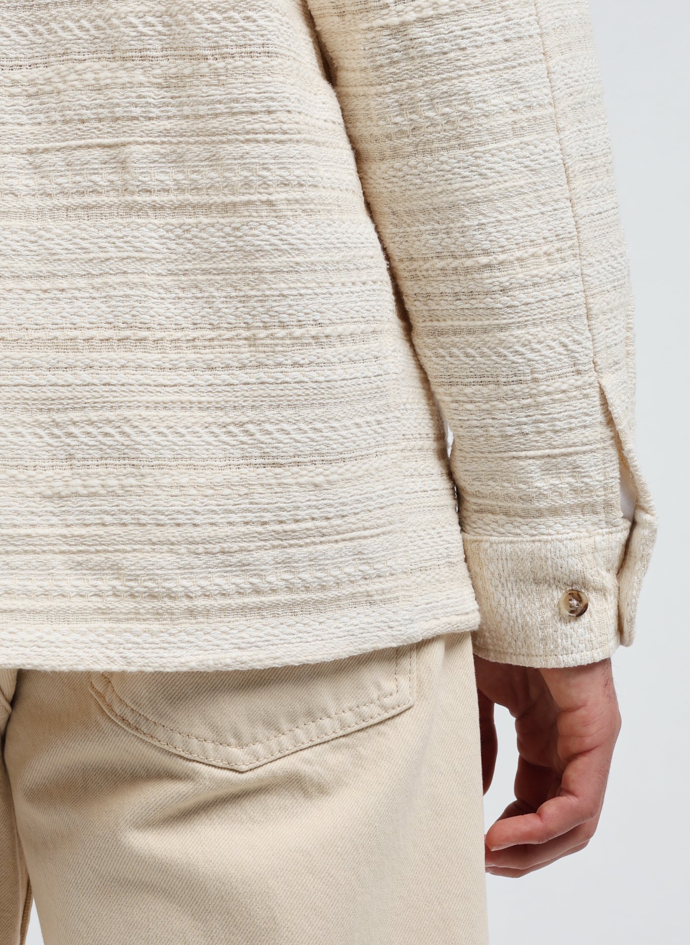 Striped textured cotton blend jacket White